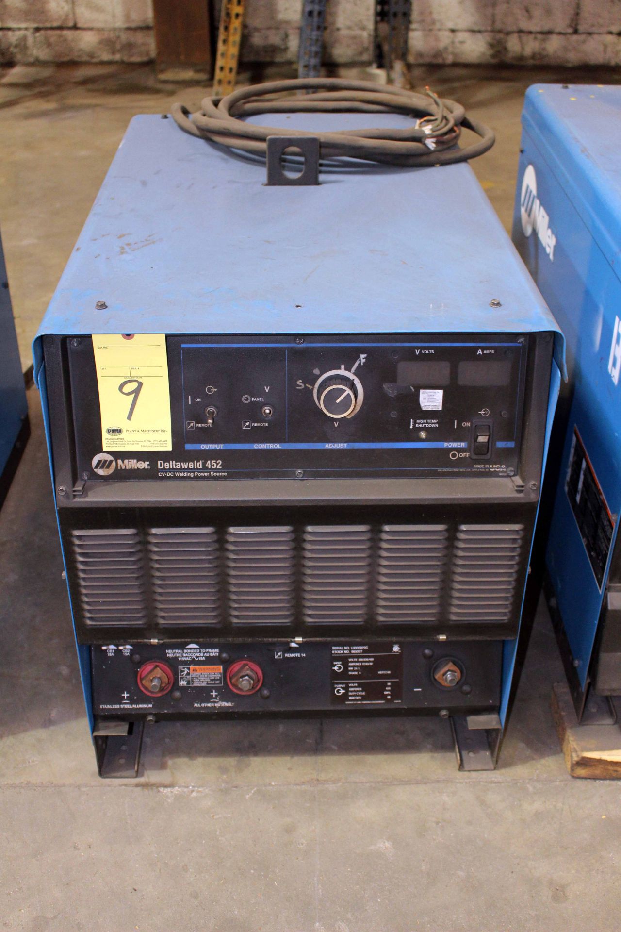 MIG WELDER, MILLER DELTAWELD MDL. 452, 450 amps @ 38 v., 100% duty cycle, S/N LH330070C