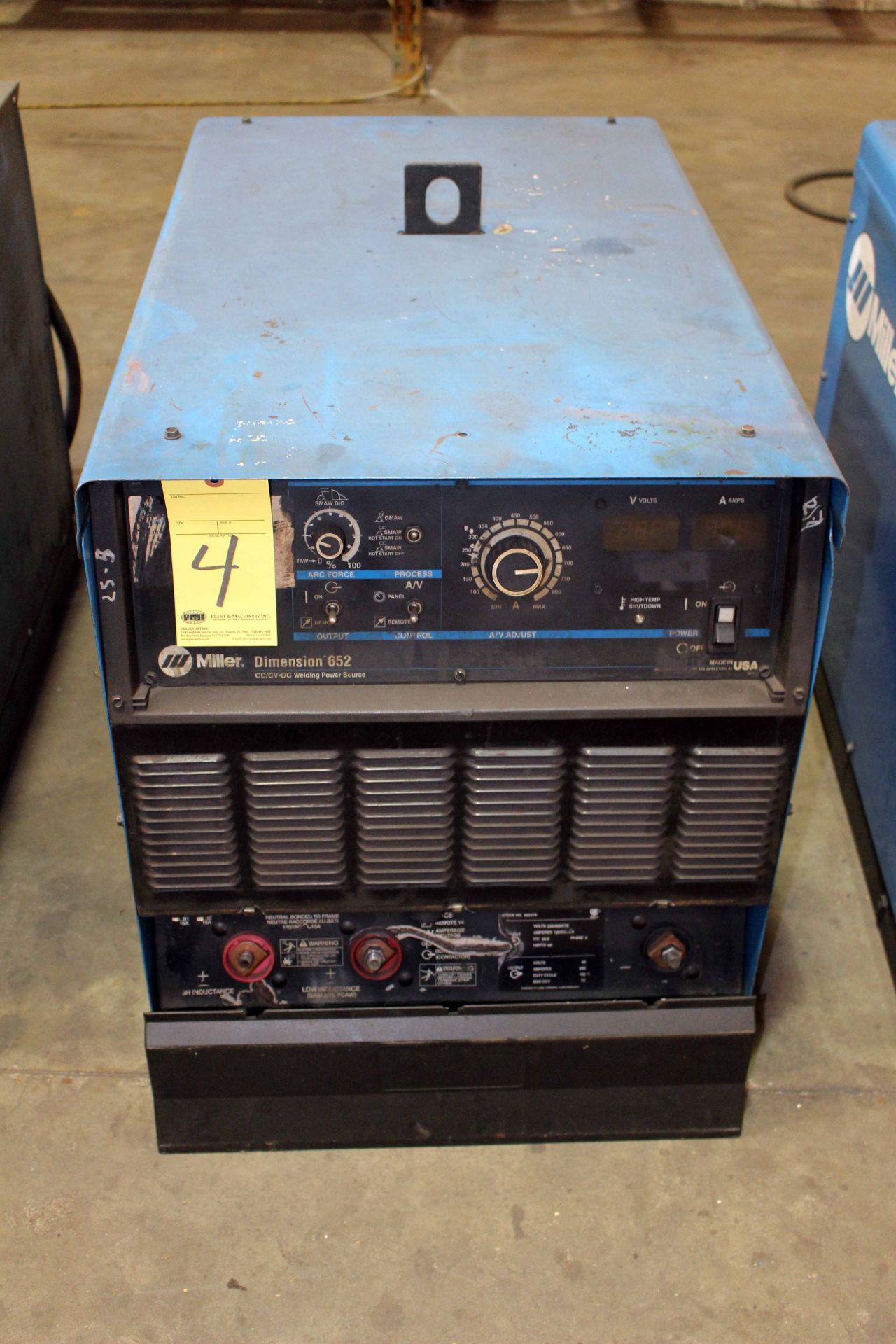 WELDING MACHINE, MILLER DIMENSION MDL. 652, 650 amps @ 44 v., 100% duty cycle, S/N LB271514