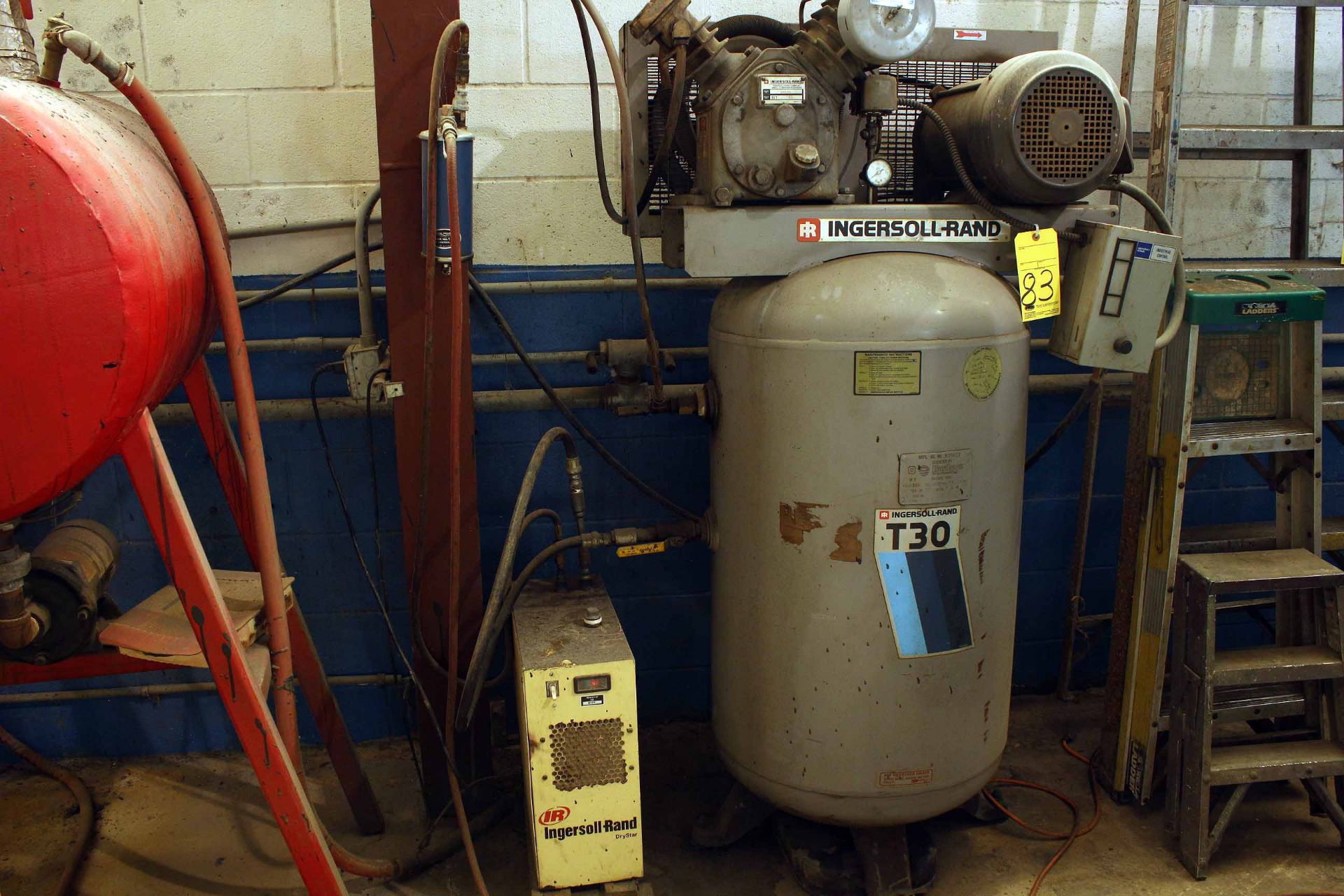 AIR COMPRESSOR, INGERSOLL-RAND MDL. T30, 5 HP drive motor, 60 gal. vert. tank, tank mtd., S/N 30T- - Image 2 of 2