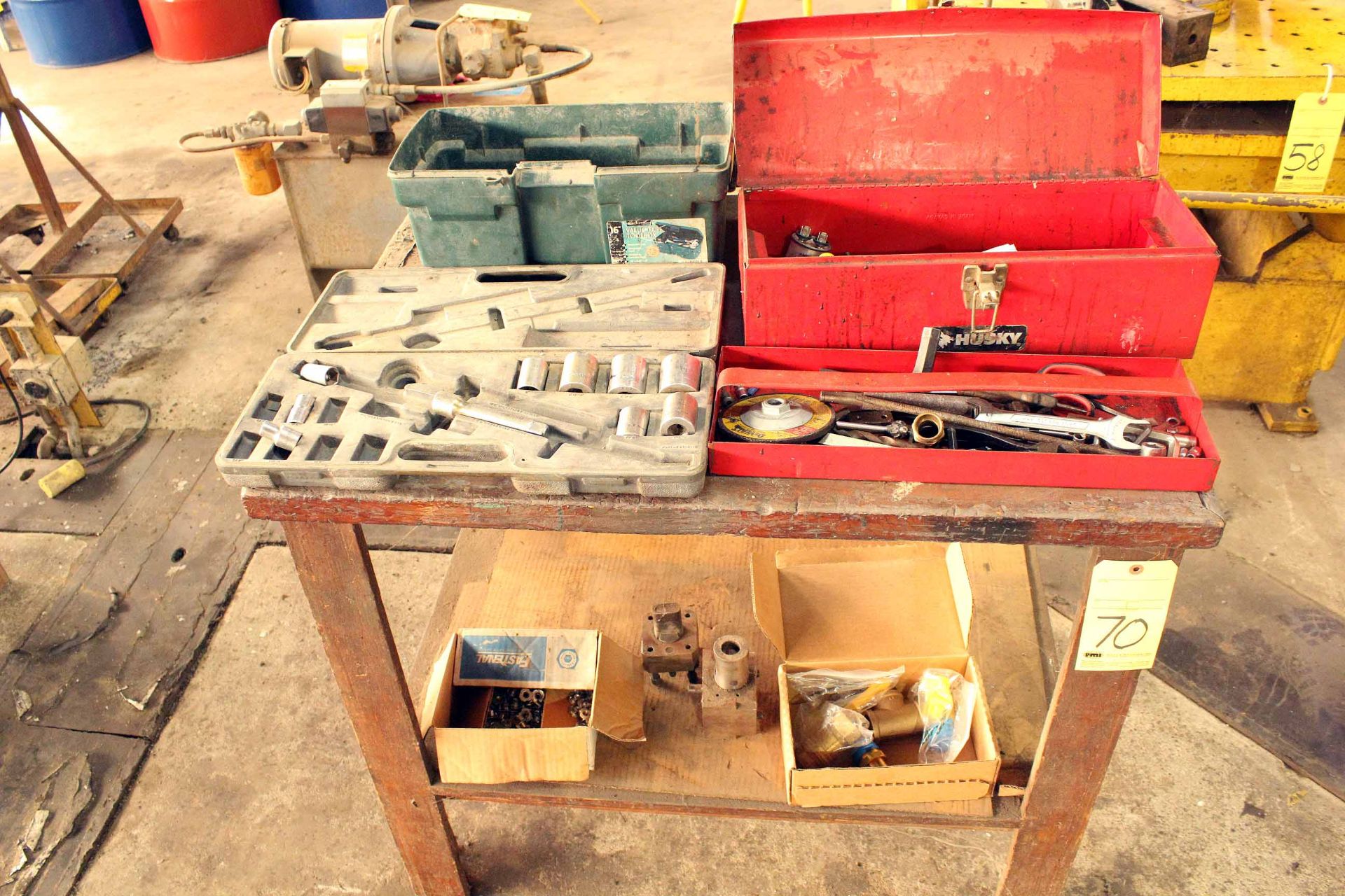 WORKTABLE, wood fabricated, w/cutter heads, hand tools, etc.