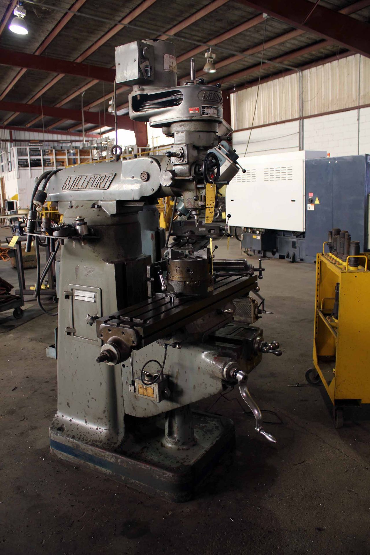 VERTICAL TURRET MILLING MACHINE, MILLPORT, new 1985, 9" x 48" table, belt driven head, spds: 80-5440