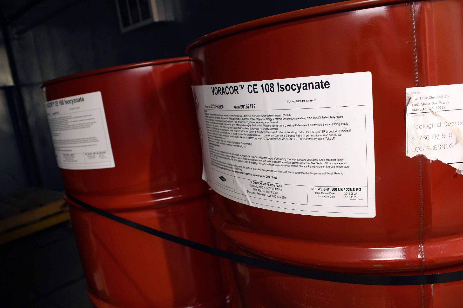 LOT OF CHEMICALS: Voracor CE108 Isocyanate (4), Voralux HE150 Isocyanate (2), etc. (in 55 gal. drums - Image 2 of 3