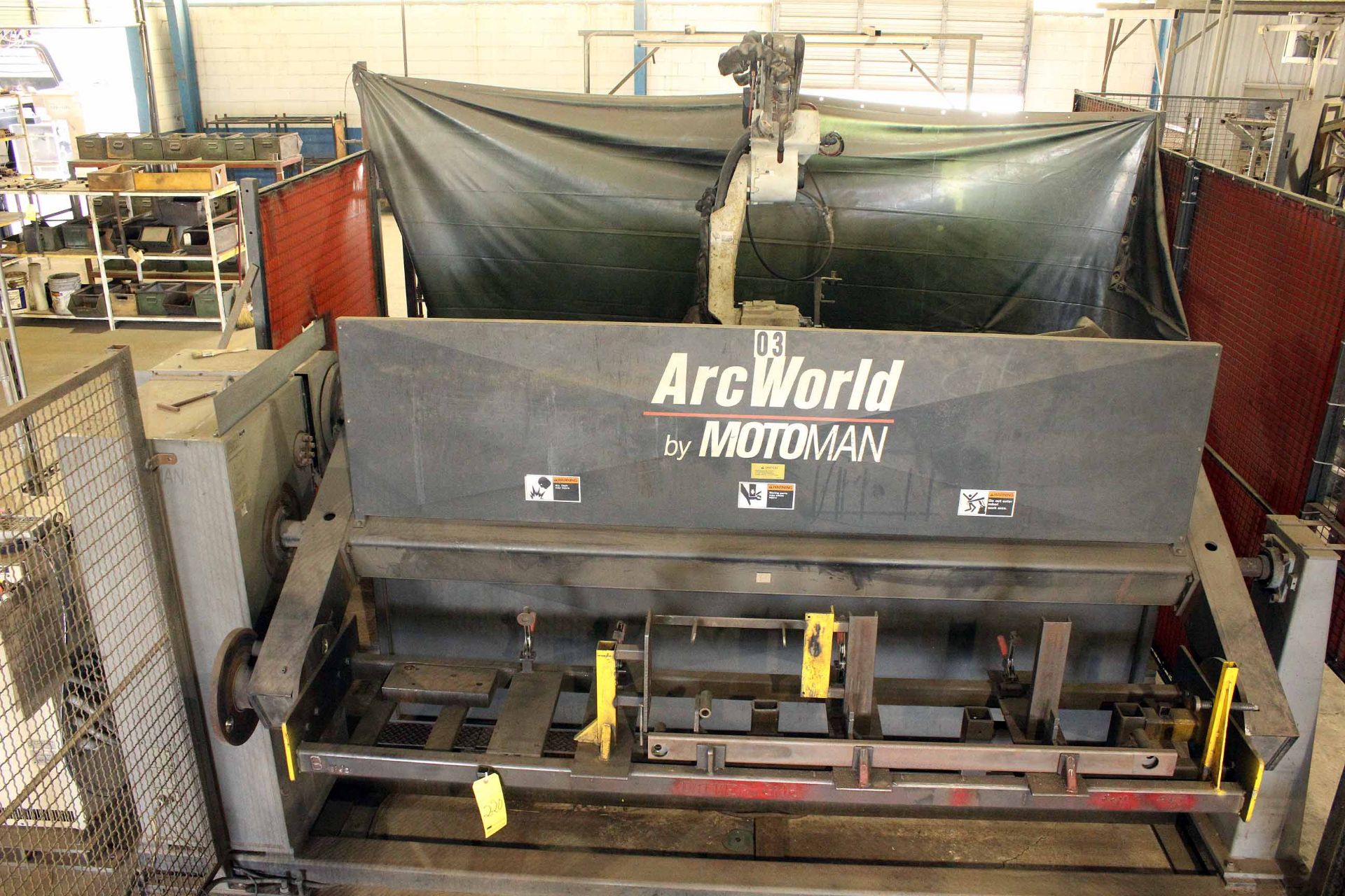 ROBOTIC WELDING SYSTEM, MOTOMAN ARC WORLD, new 2003, horiz. rotating welding fixture, 103" dist. - Image 2 of 10