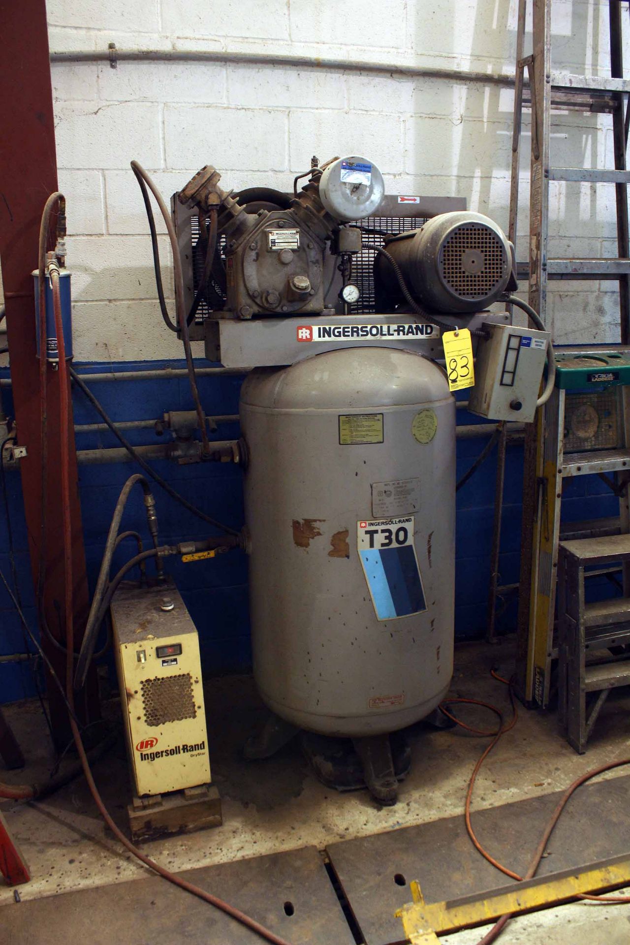 AIR COMPRESSOR, INGERSOLL-RAND MDL. T30, 5 HP drive motor, 60 gal. vert. tank, tank mtd., S/N 30T-