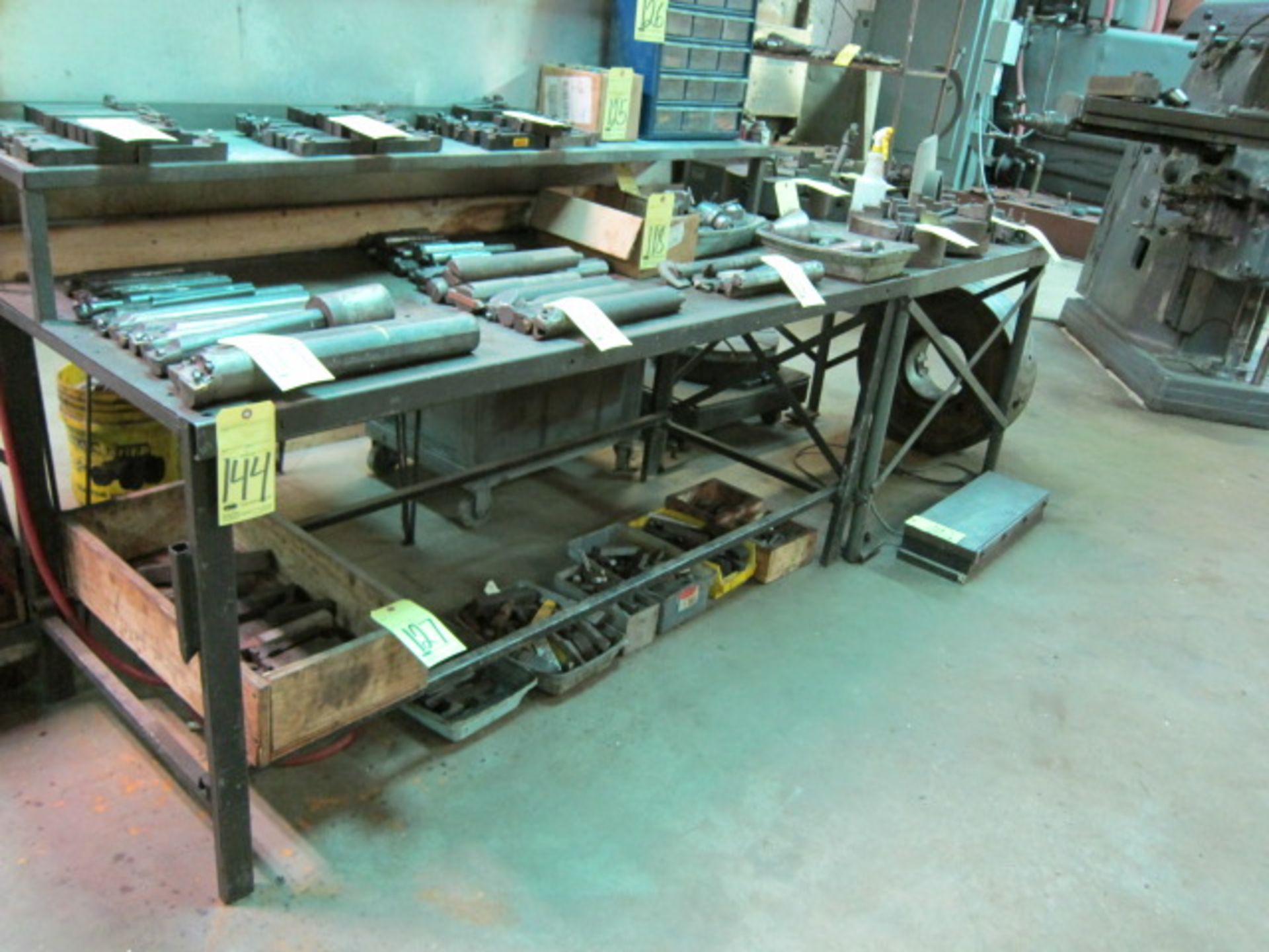 LOT CONSISTING OF: steel tables (2) & steel rack