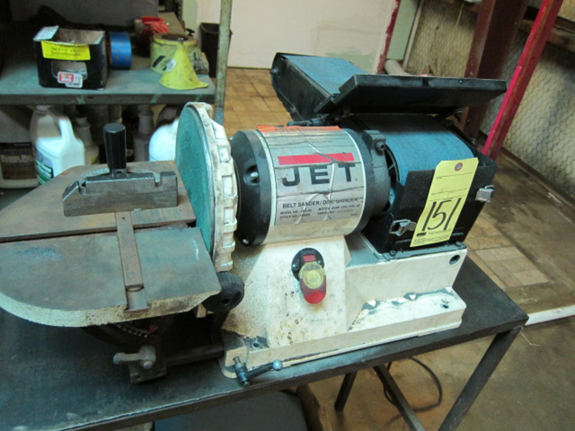 COMBINATION BELT & DISC GRINDER, JET, 6" belt, 9" disc, 3/4 HP motor, sgl. phase, S/N 140124926