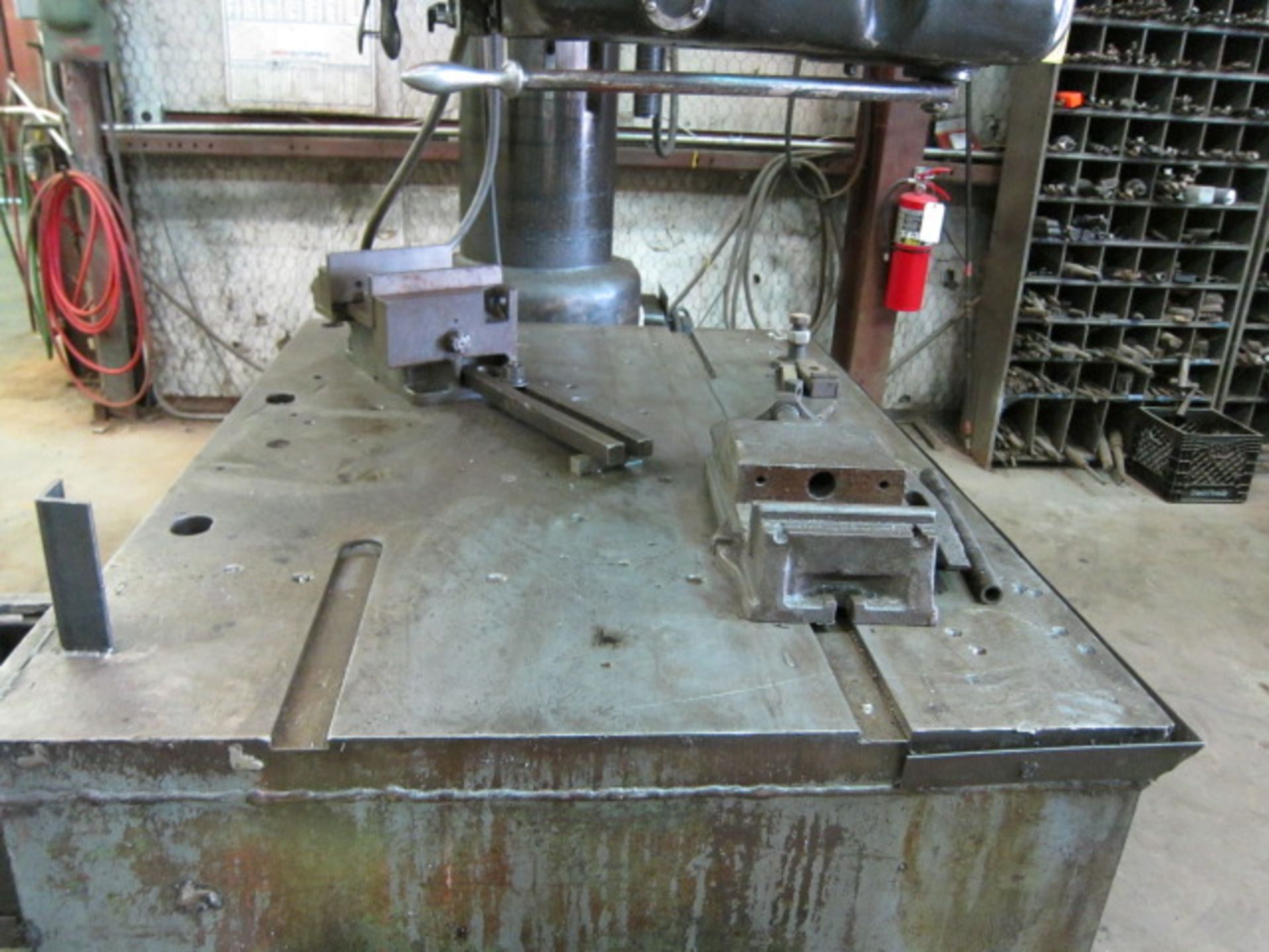 RADIAL ARM DRILL, CARLTON 5' X 15", 44" x 60" fabricated steel table, pwr. clamping & elevation, S/N - Image 4 of 5