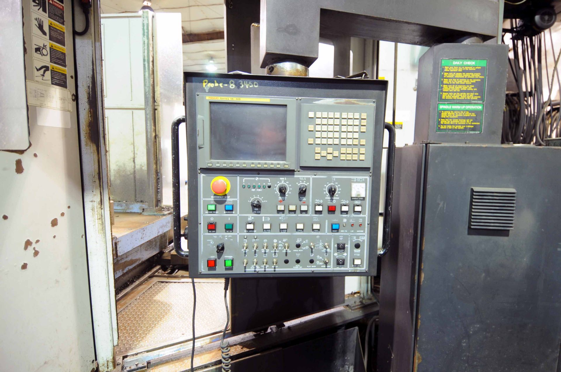 CNC HORIZONTAL BORING MILL, DOOSAN MDL. DB130CX, new 7/2007, Fanuc 18i-MB CNC control, 63" x 71" - Image 6 of 7