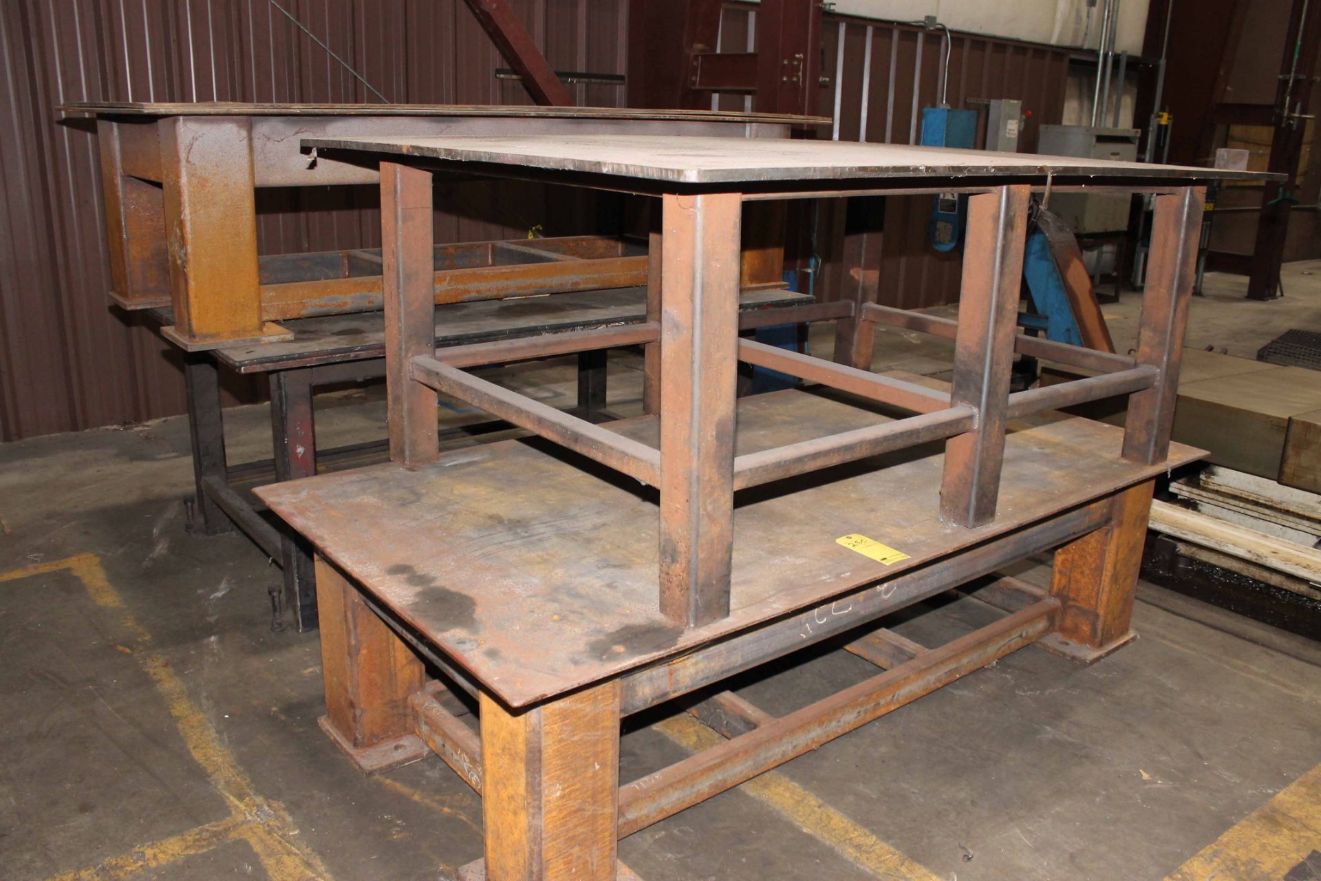 LOT OF WELDING TABLES (4), (1) 1/2" plate x 7' x 4' x 2' ht., (1) 3/4" plate x 5' x 7' x 33" ht., (