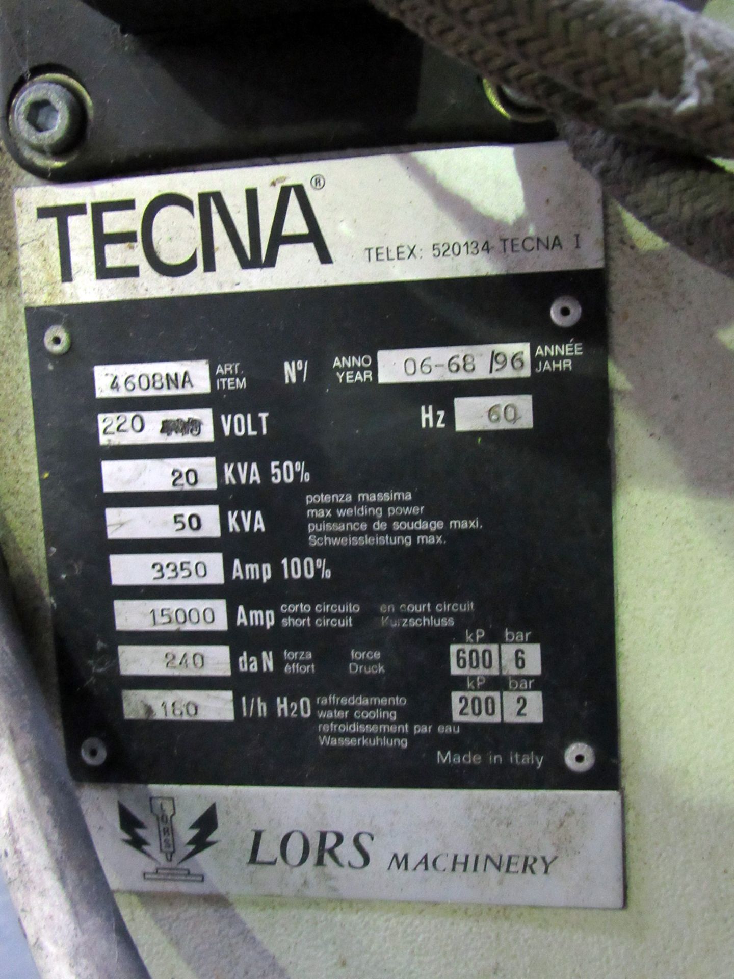 SPOT WELDER, TECNA MDL. 4608NA ROCKER ARM-TYPE, 50 Kva max welding power, 3350 amps. thermal current - Bild 7 aus 7