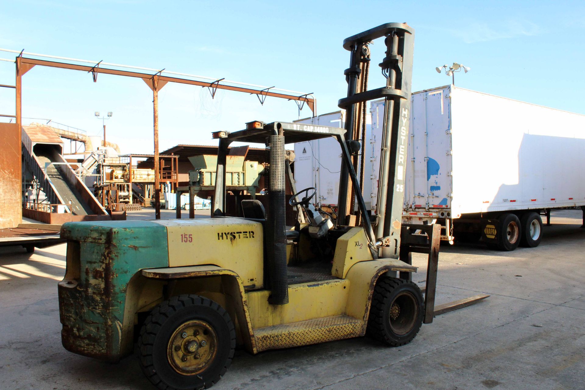 FORKLIFT, HYSTER 15,000 LB. CAP. MDL. H155XL, diesel pwrd., dual front solid rubber tires, S/N