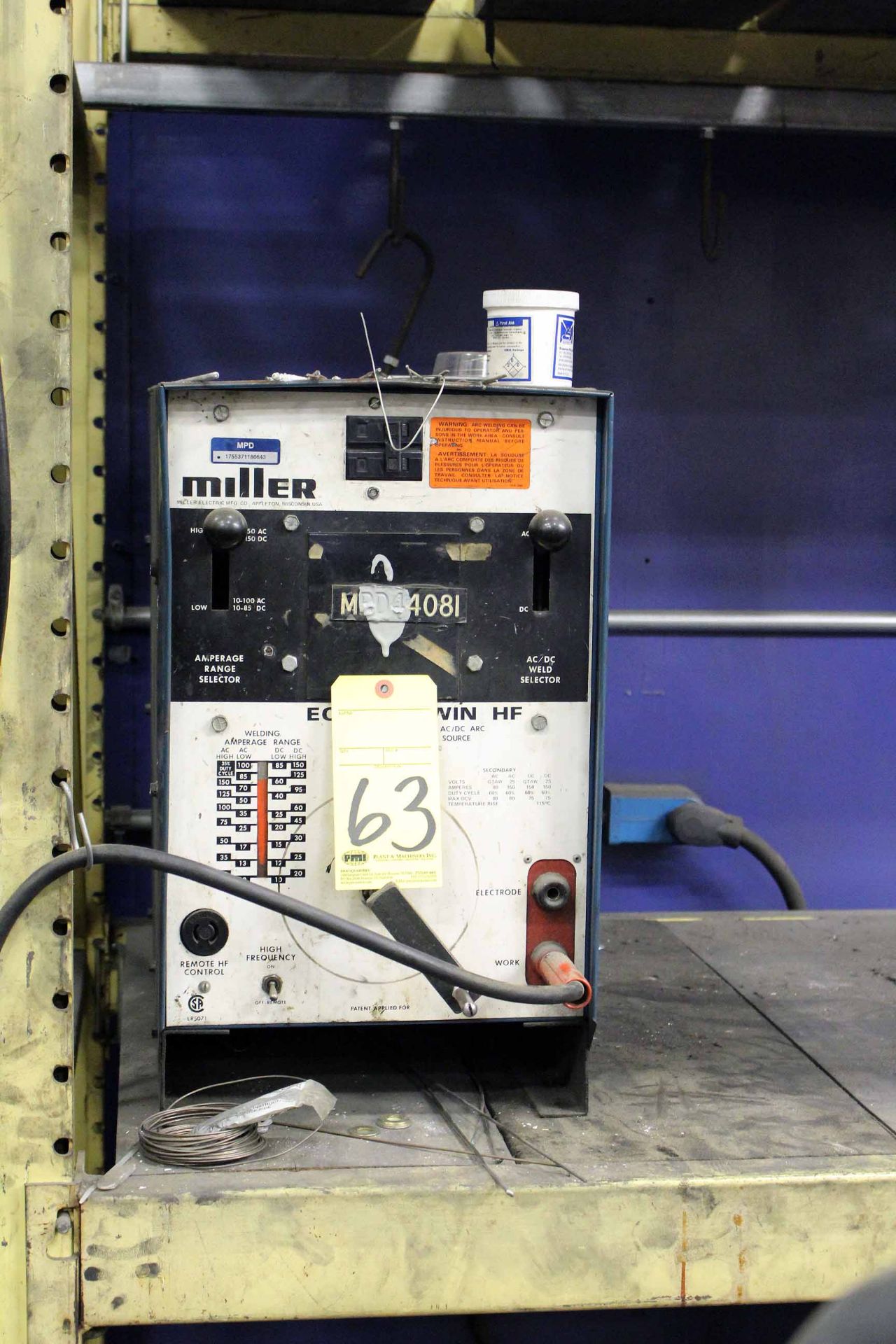 ARC WELDER, MILLER ECONOTWIN MDL. HF, 150 amps @ 25 v. rated output, 60% duty cycle, S/N N.A.