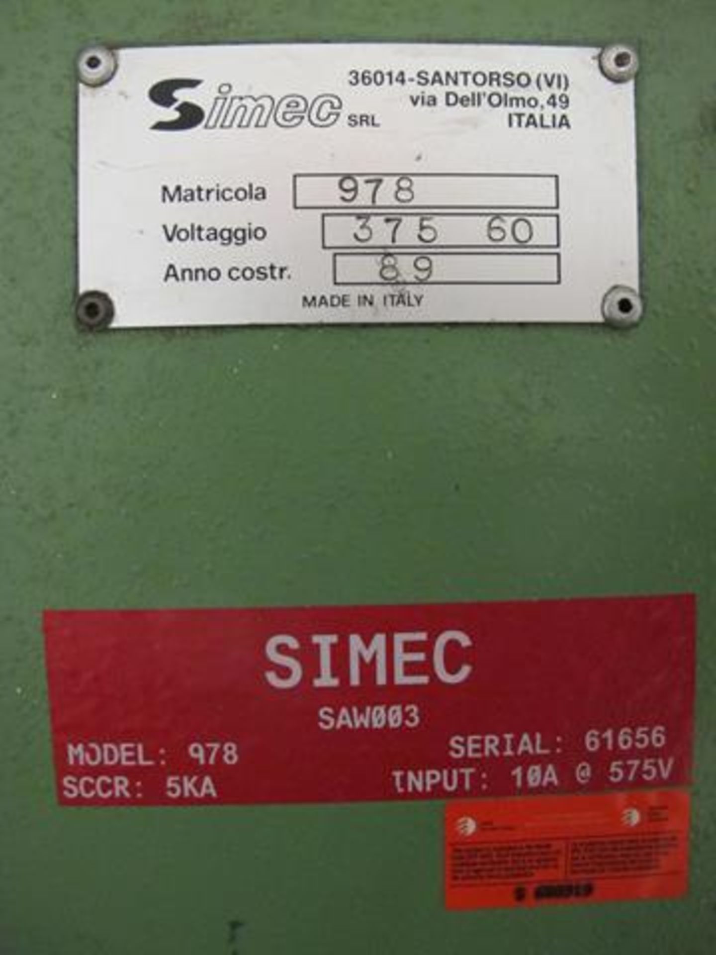 SIMEC, 978, CUT OFF SAW, S/N 61656, (L2), (RIGGING $) - Image 12 of 12