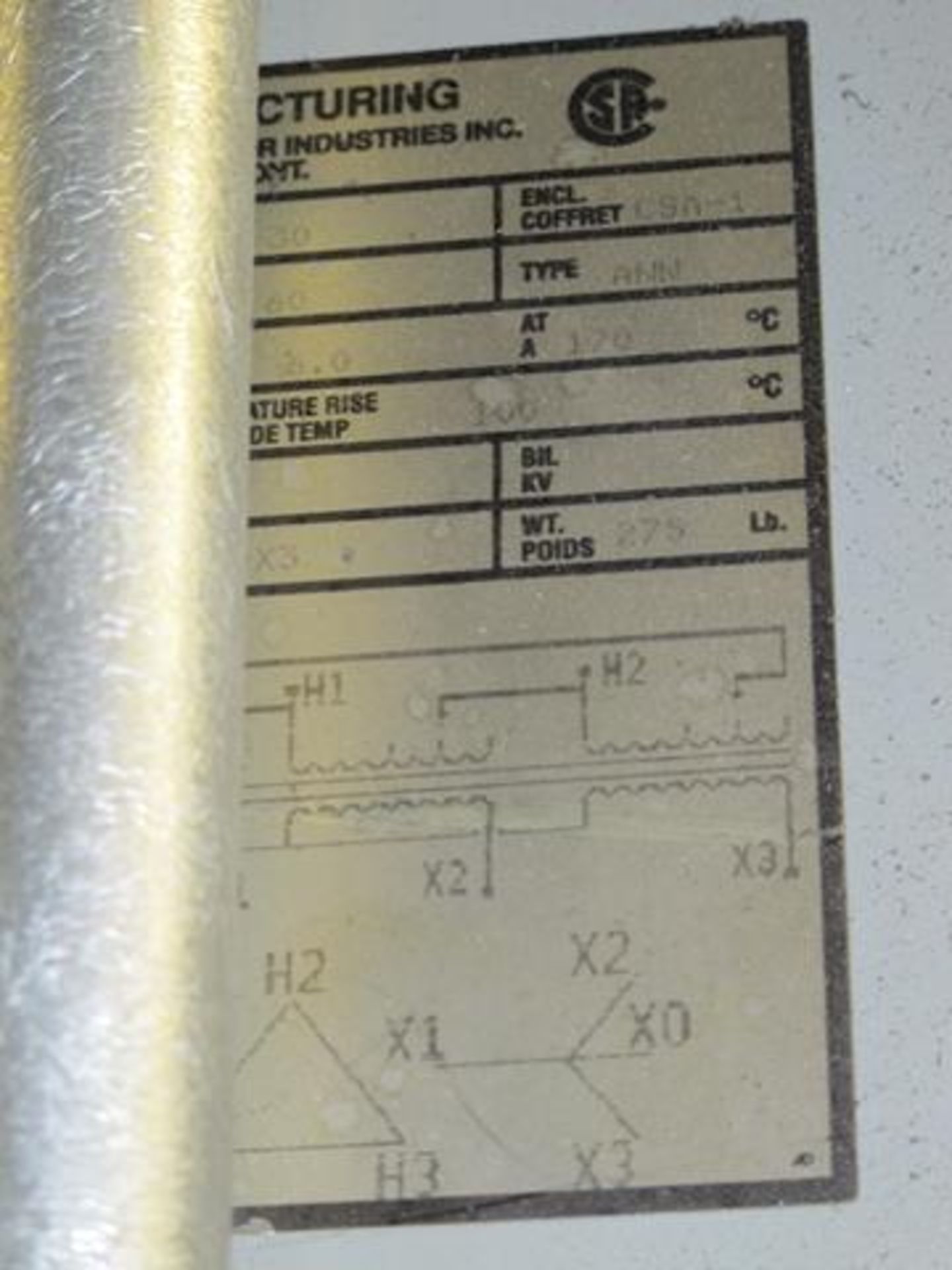 REX MANUFACTURING, 600V TO 208 V, TRANSFORMER, USED WITH LOT 17, (L2) - Image 3 of 3