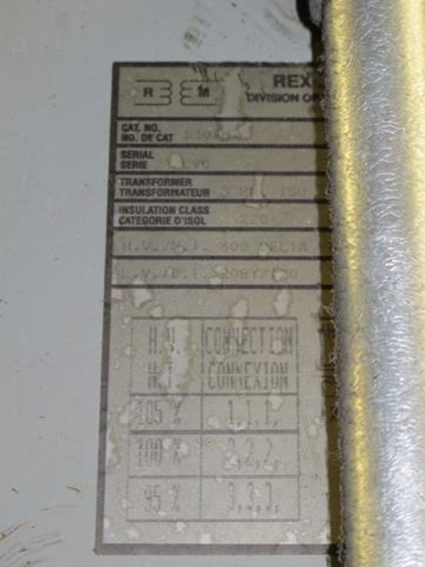 REX MANUFACTURING, 600V TO 208 V, TRANSFORMER, USED WITH LOT 17, (L2) - Image 2 of 3