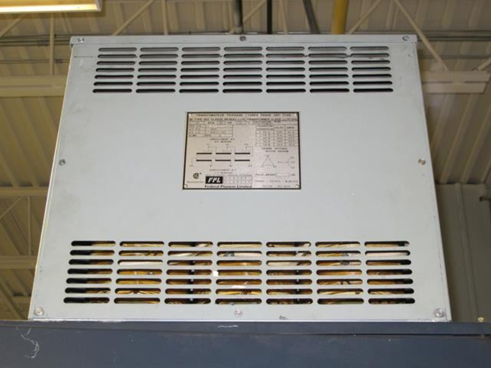 FEDERAL PIONEER TRANSFORMER, 600V TO 220V, 45 KVA, USED WITH LOT 26, (L2)