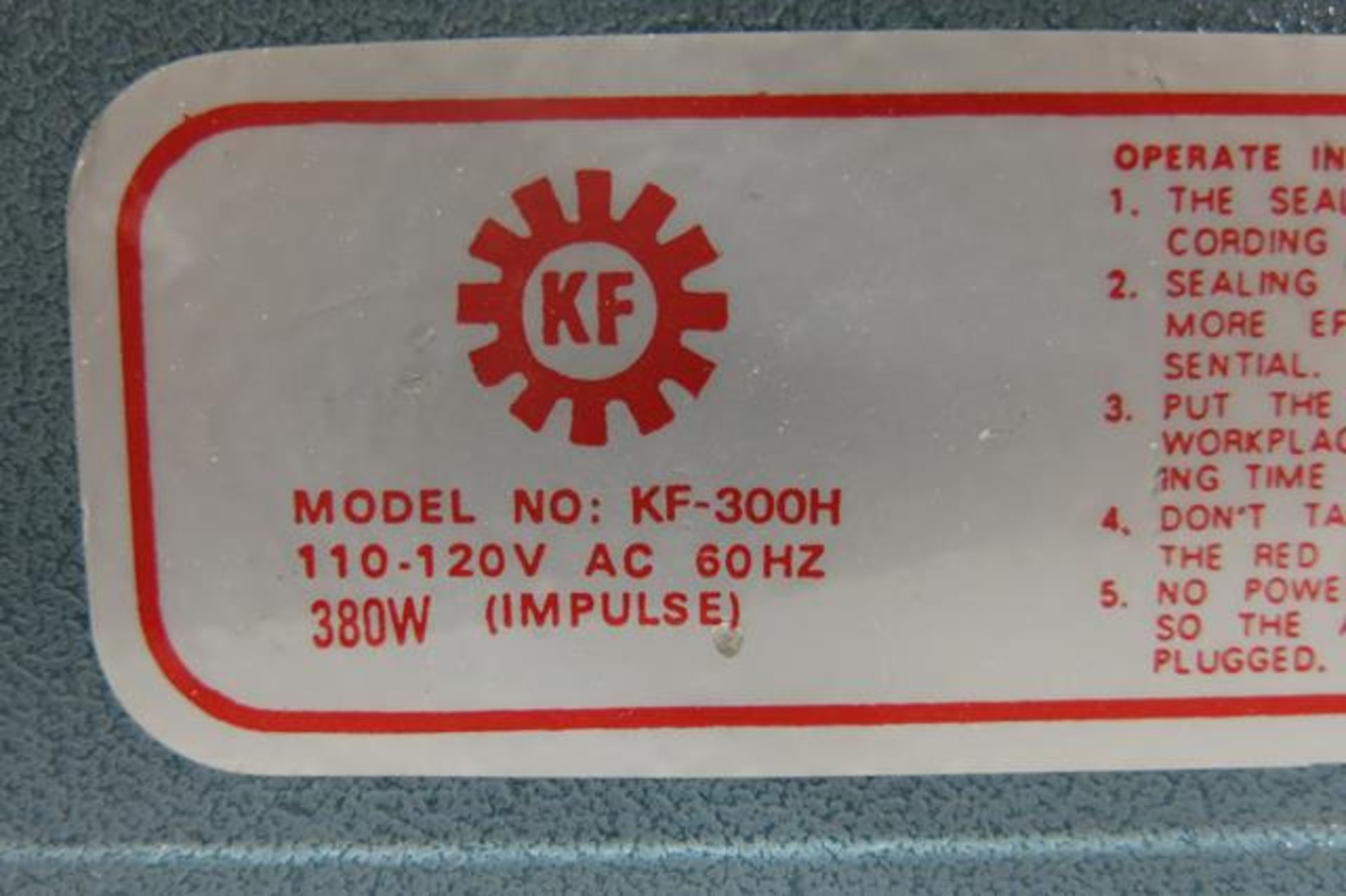 KF, KF-300H, IMPULSE HEAT SEALER - Image 3 of 3
