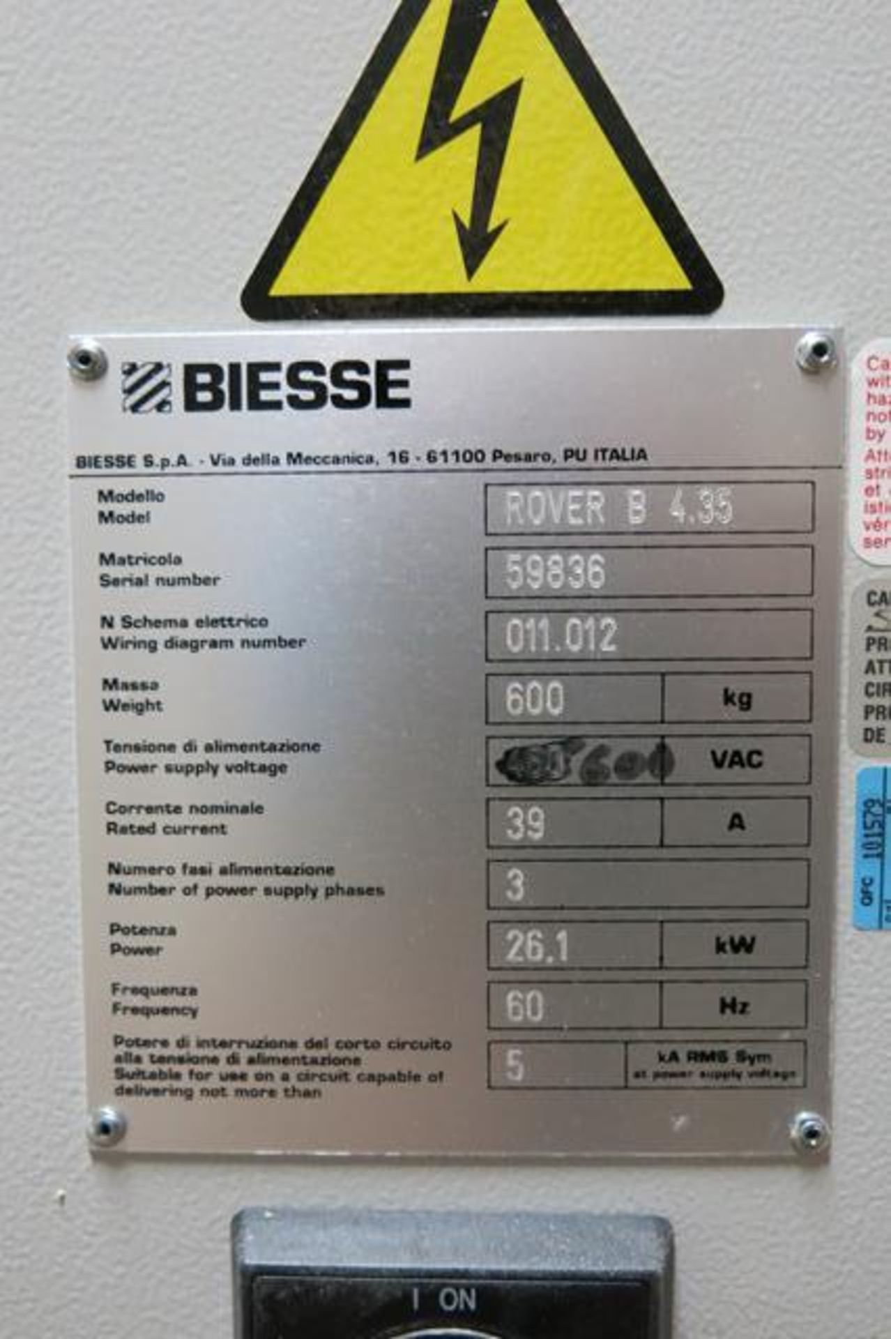 BIESSE, ROVER B 4.35, CNC MACHINING CENTRE, 2006, S/N 59836 - Image 19 of 19