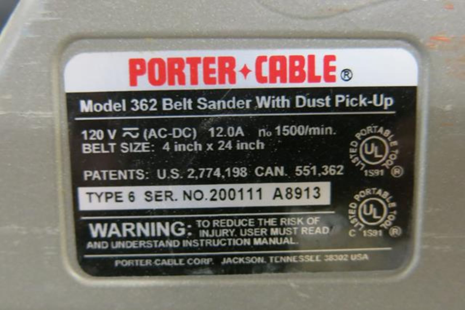 PORTER, 362, CABLE BELT SANDER - Image 3 of 3