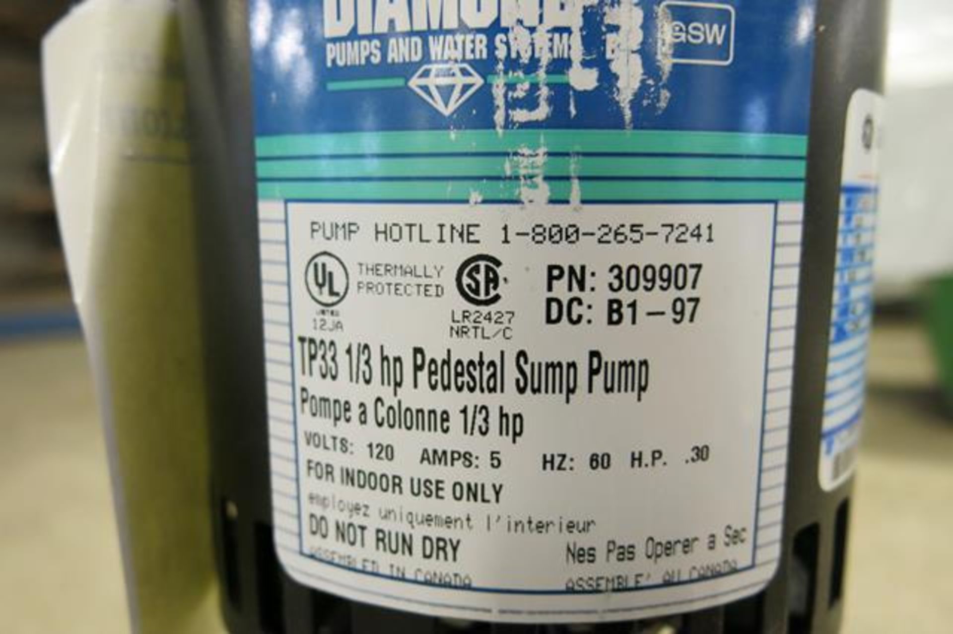 DIAMOND, TP33, 1/3 HP PEDESTAL SUMP PUMP - NEW! - Image 3 of 4