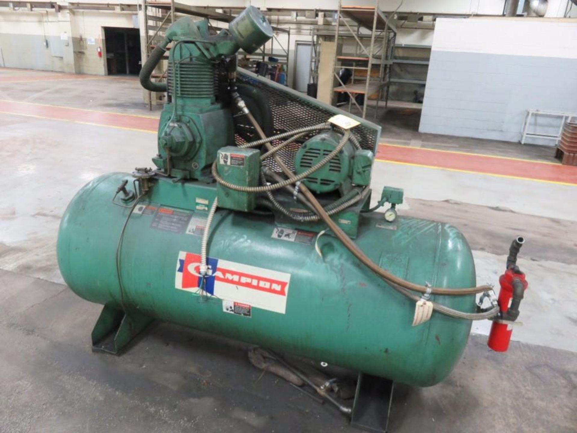 LOT: Champion 15 HP 2-Stage Horizontal Tank Mounted Reciprocating Air Compressor, with Parker Hannif
