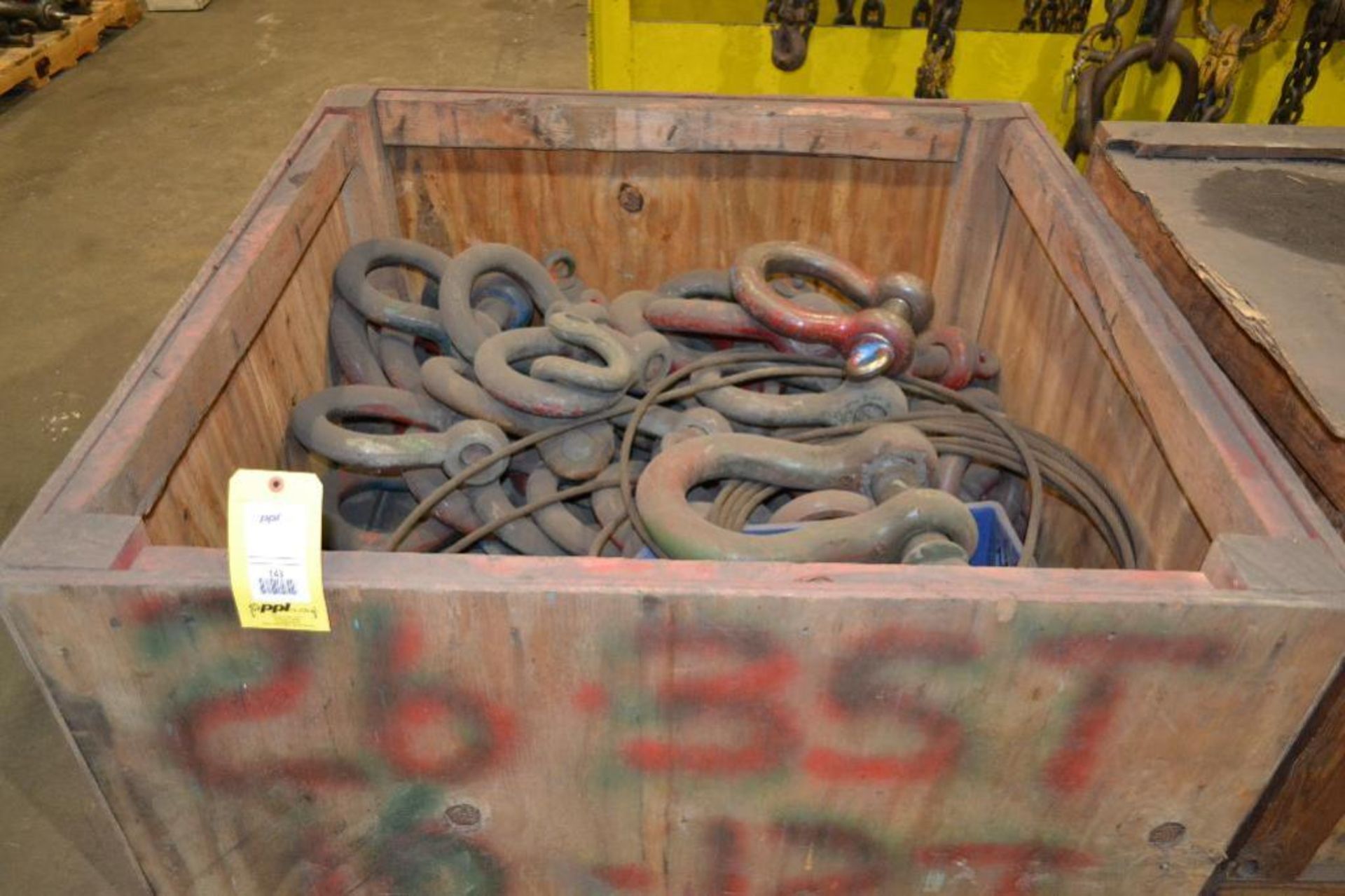 LOT: Crate with Contents of Large Clevis & Shackles