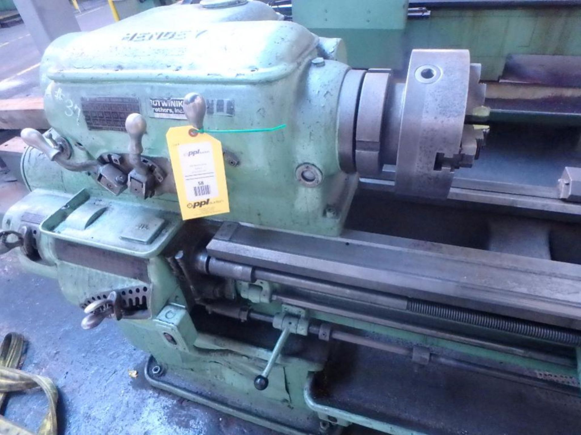 Hendey 17 in. x 45 in. Geared Head Engine Lathe, S/N 37680H-705, 18 - 539 RPM, 10 in. 3-Jaw Chuck, C - Image 2 of 2