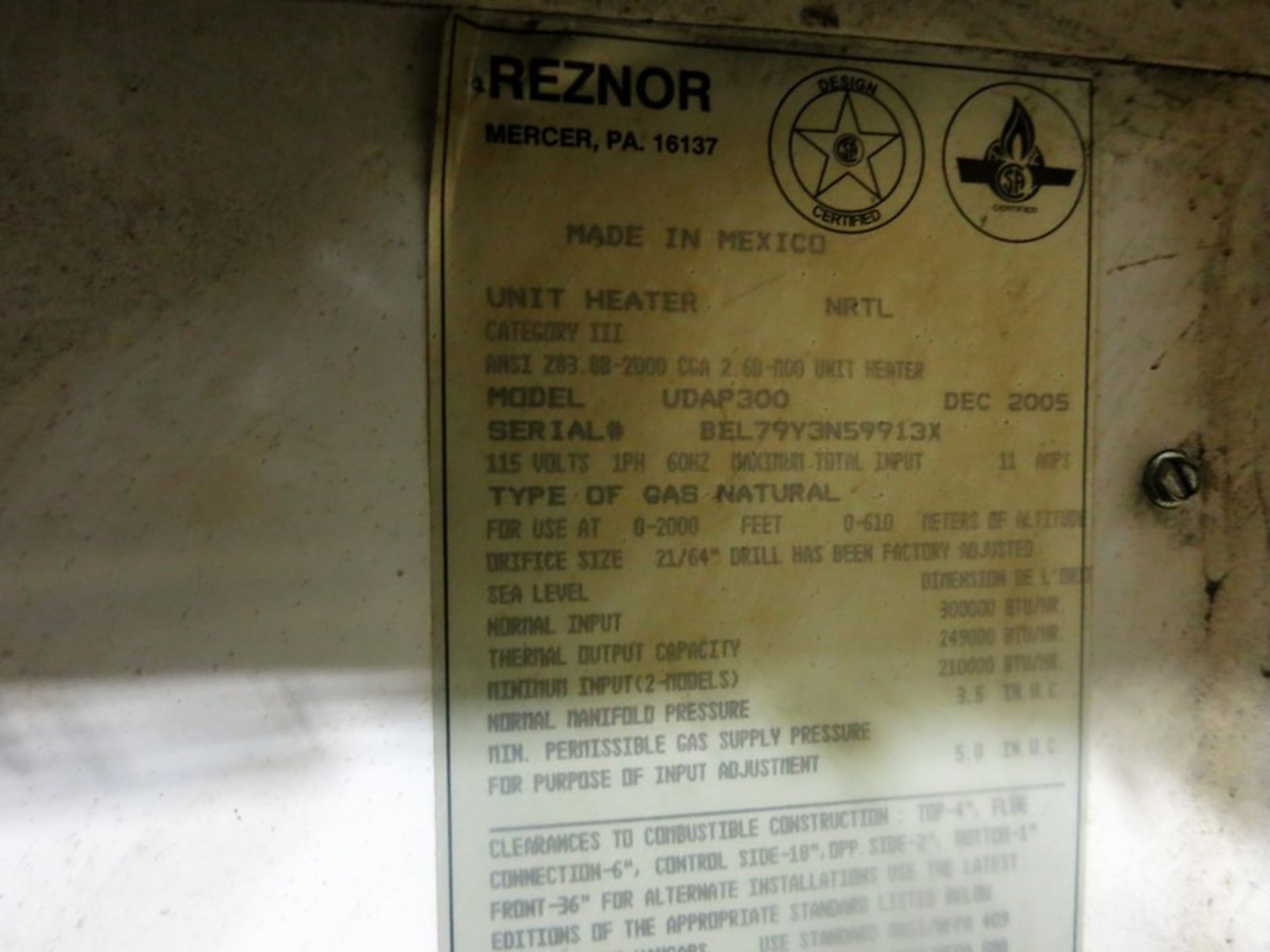 REZNOR MODEL UDAP 300 GAS FORCED AIR FURNANCE - Image 2 of 2
