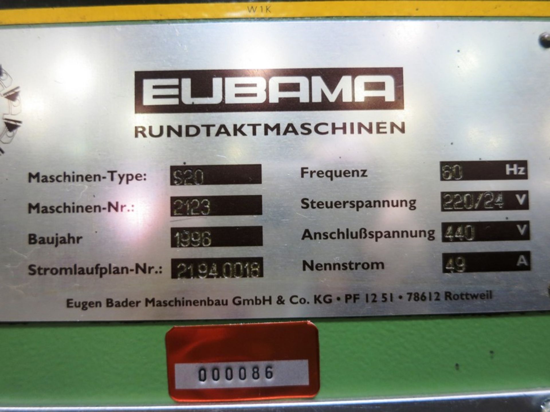 EUBAMA MODEL S20 12 STATION ROTARY TRANSFER MACHINE, S/N 94050718 - Image 4 of 6