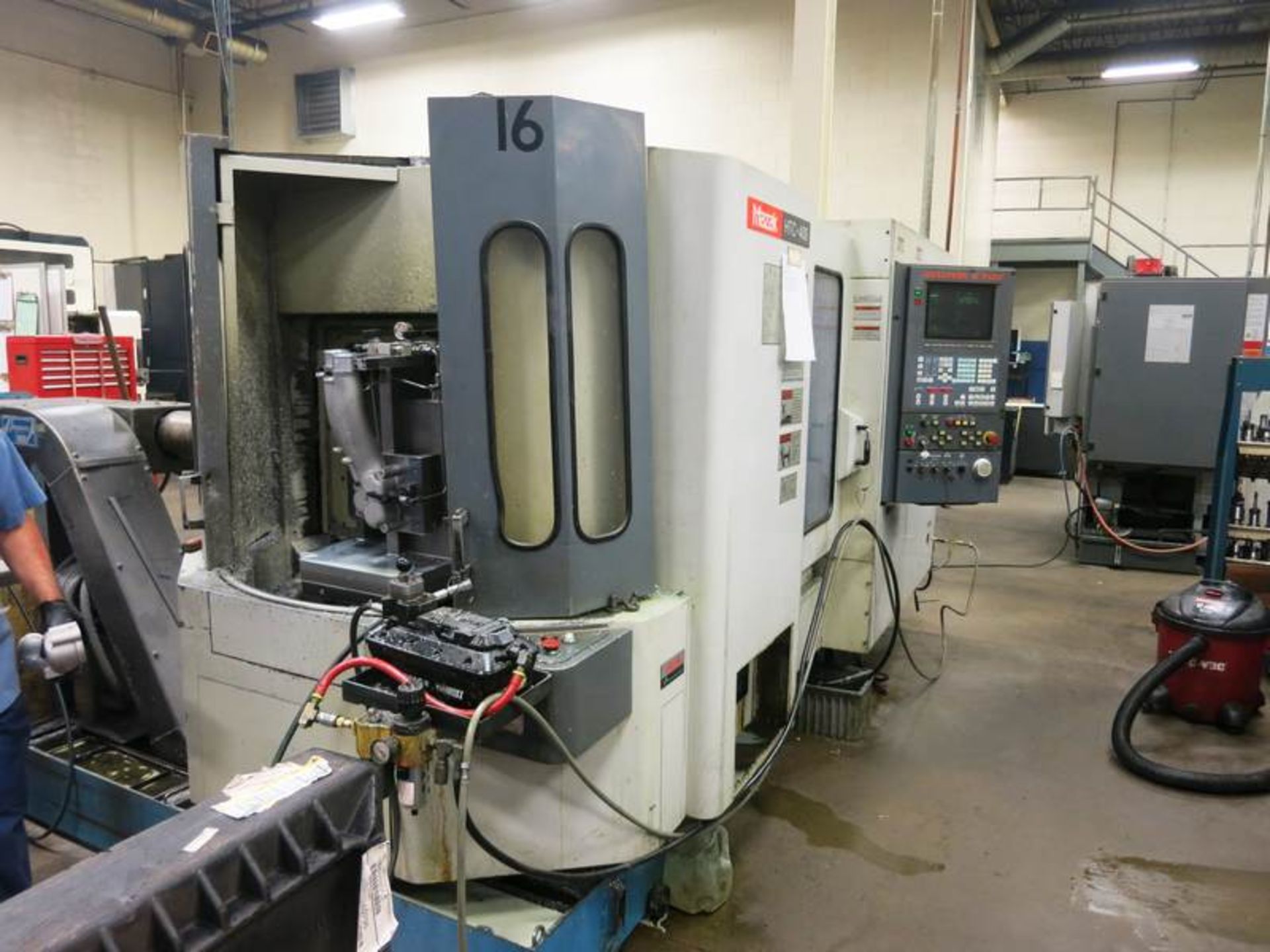 MAZAK MODEL HTC-400 CNC HORIZONTAL MACHINING CENTER, S/N 123465, NEW 1997 X-Axis 22.05", Y & Z