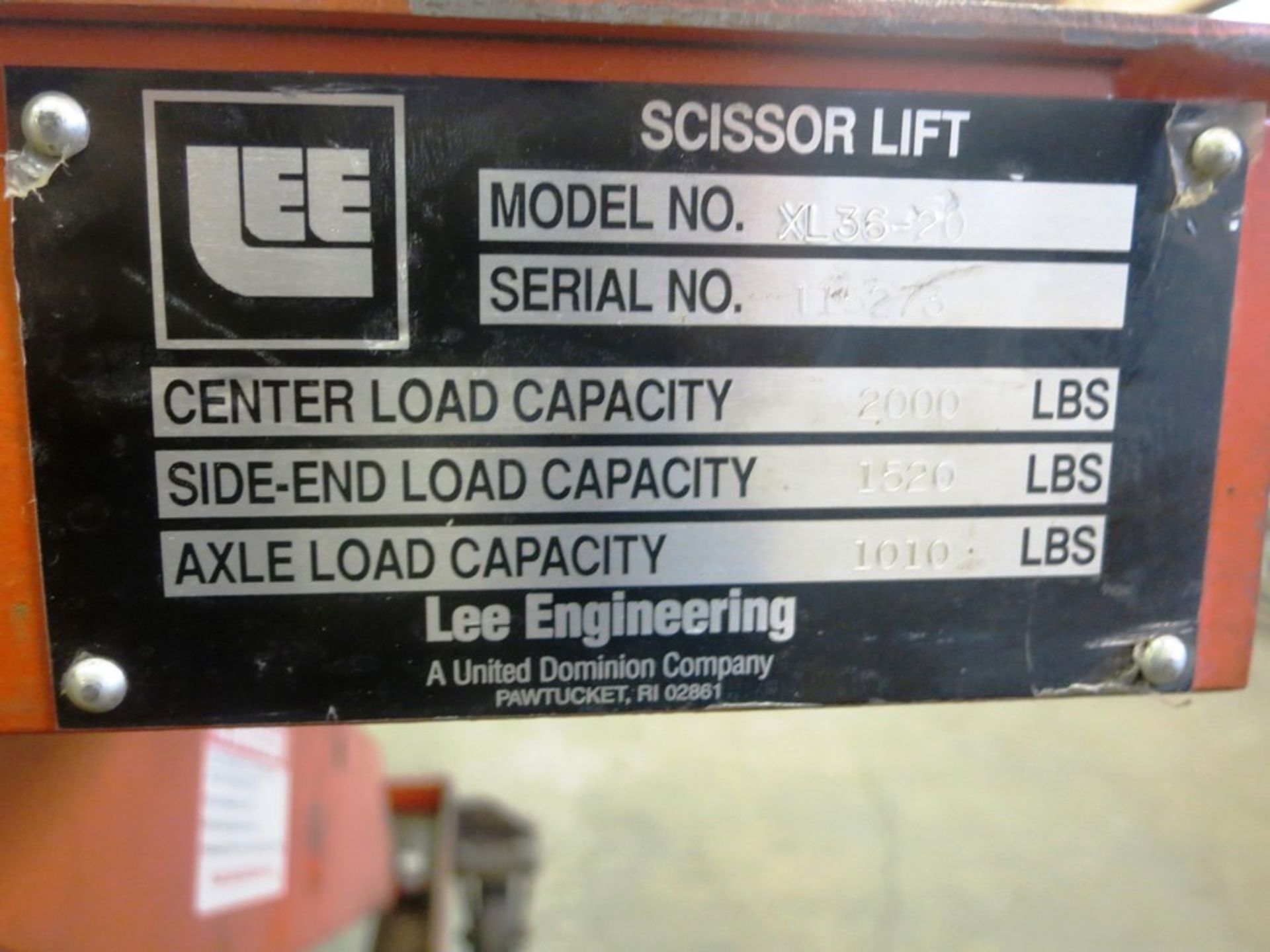 Presto 2,000lbs Scissor Lift Model XL36-20, S/N 115273 - Image 3 of 3