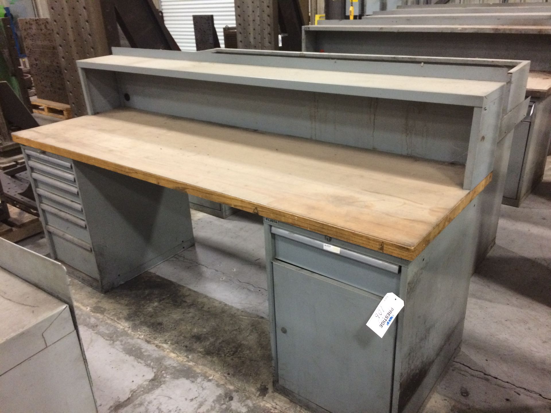 8' LISTA WOOD TOP WORK BENCH WITH 7 DRAWERS AND STORAGE