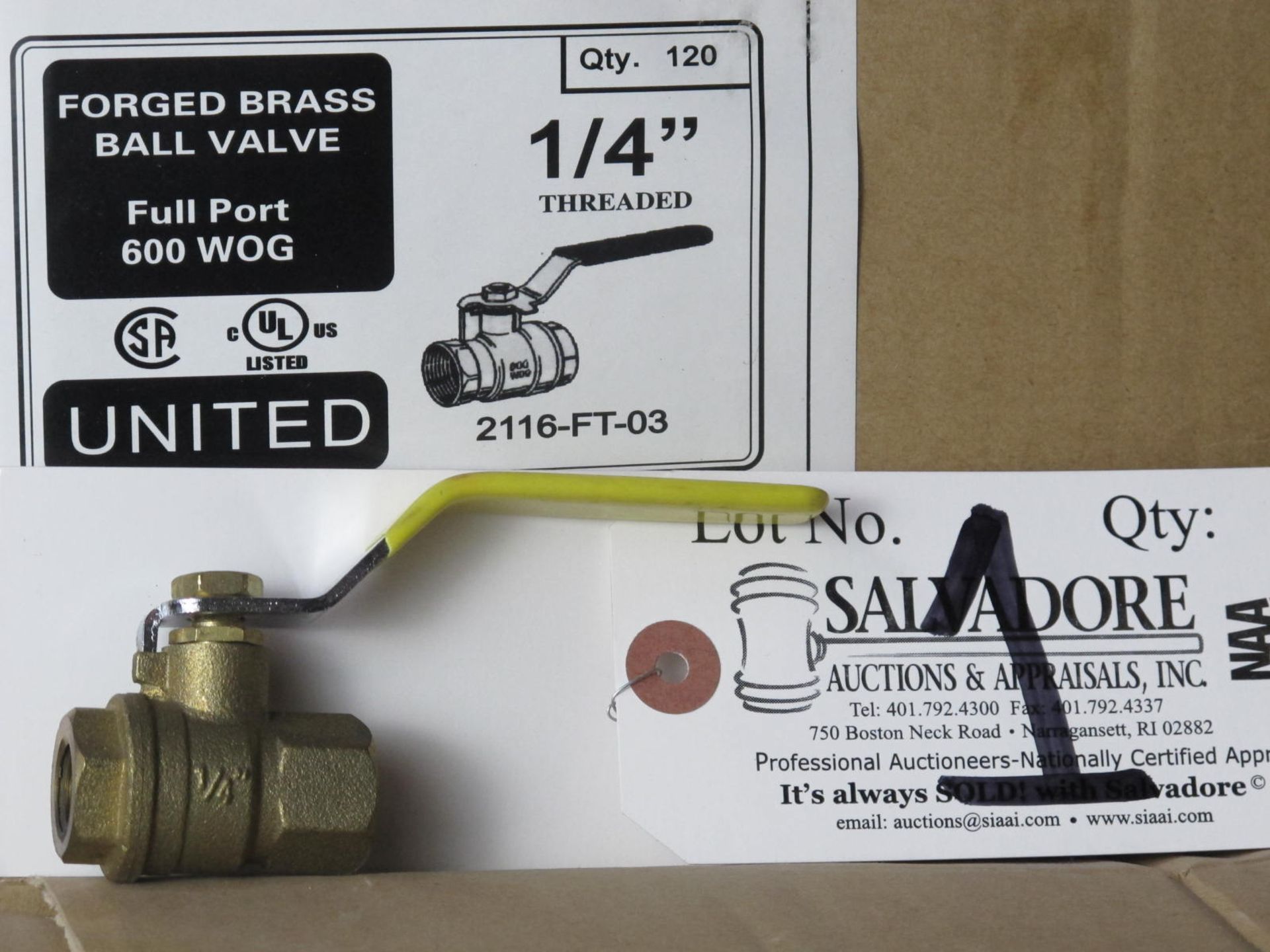 Lot Approx. 18 Boxes / (2,160 Pcs.) Forged Brass Ball Valve 1/4'' Threaded Full Port 600 WOG