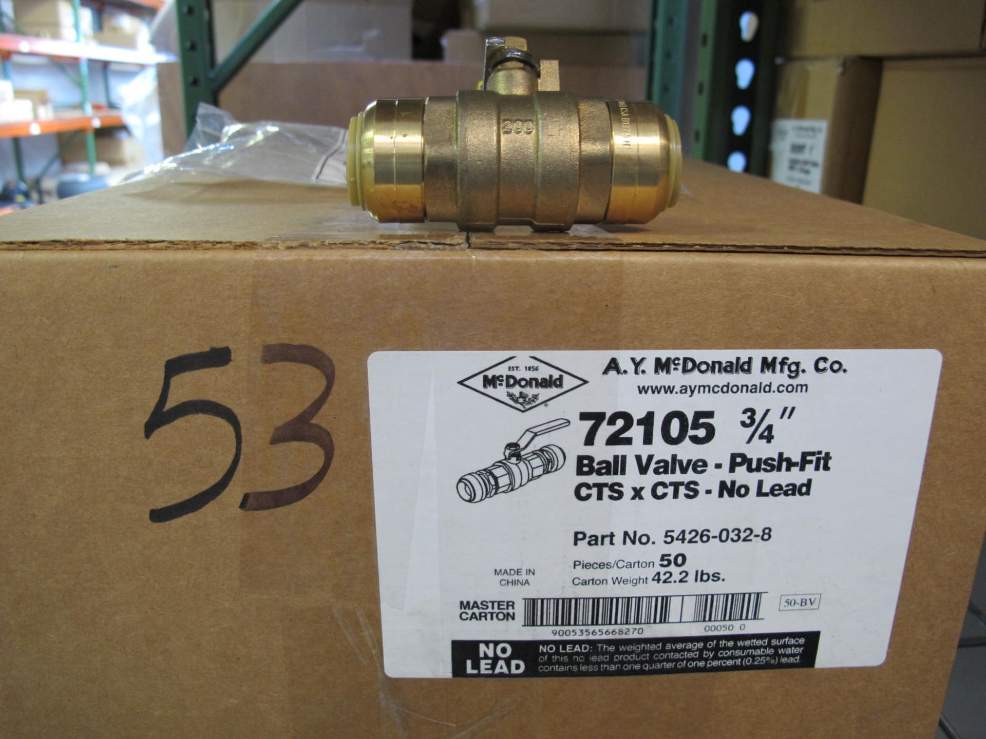 Lot Approx. (50 Pcs.) 3/4'' Ball Valve Push-Fit CTS x CTS
