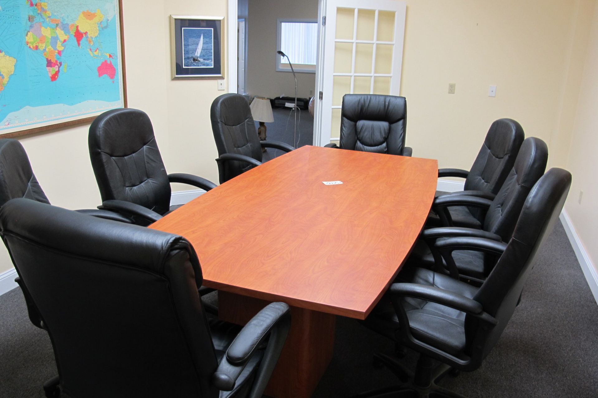 8' x 5' Conference Table with 8 Black Leather High Back Chairs