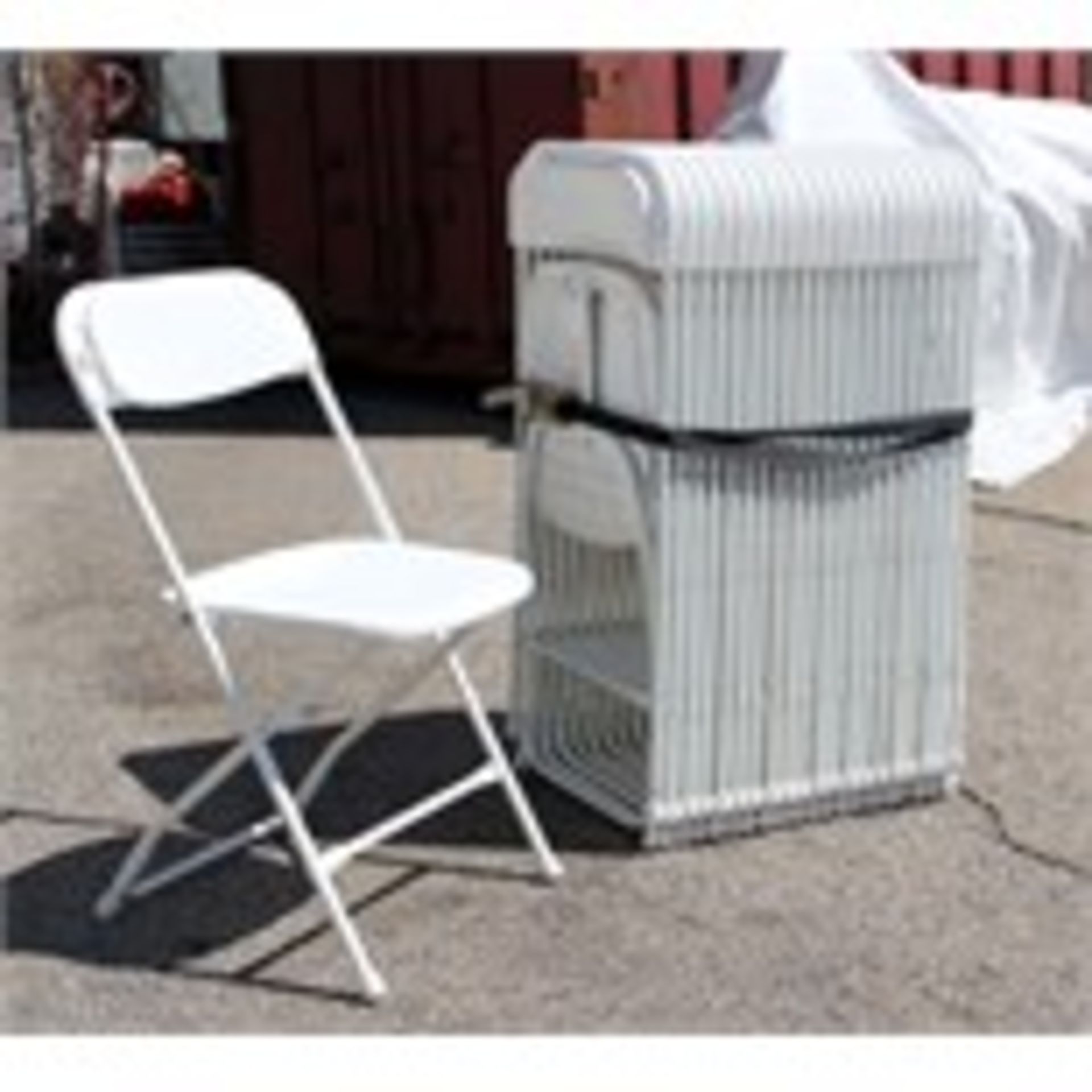 Lot (20) Folding Chairs, White Plastic Seats & Back, Whitle Metal Frame - Image 3 of 3