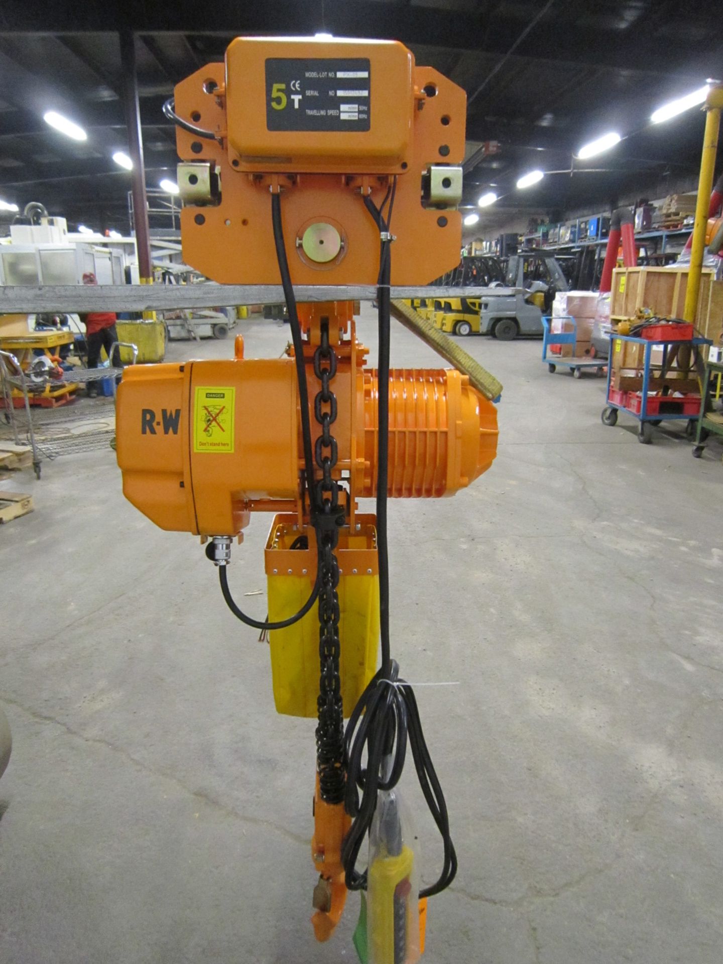 RW 5 Ton Electric chain hoist with power trolley and 8 button pendant controller - 220V - 20 foot - Image 2 of 3
