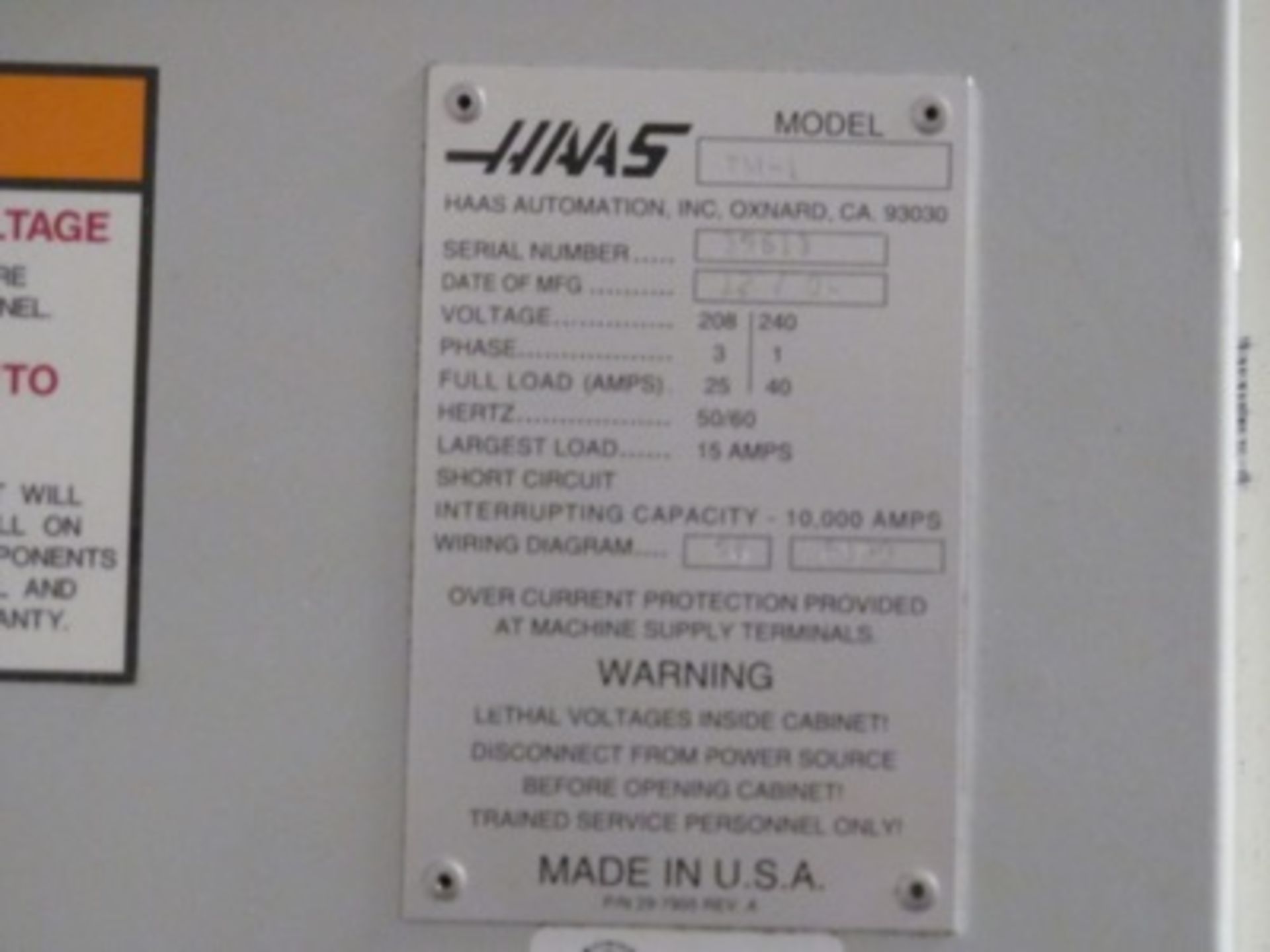 (2004) Haas mod. TM-1 CNC Tool Room Mill w/ ATC, Haas Controls; S/N 39613 - Image 6 of 6