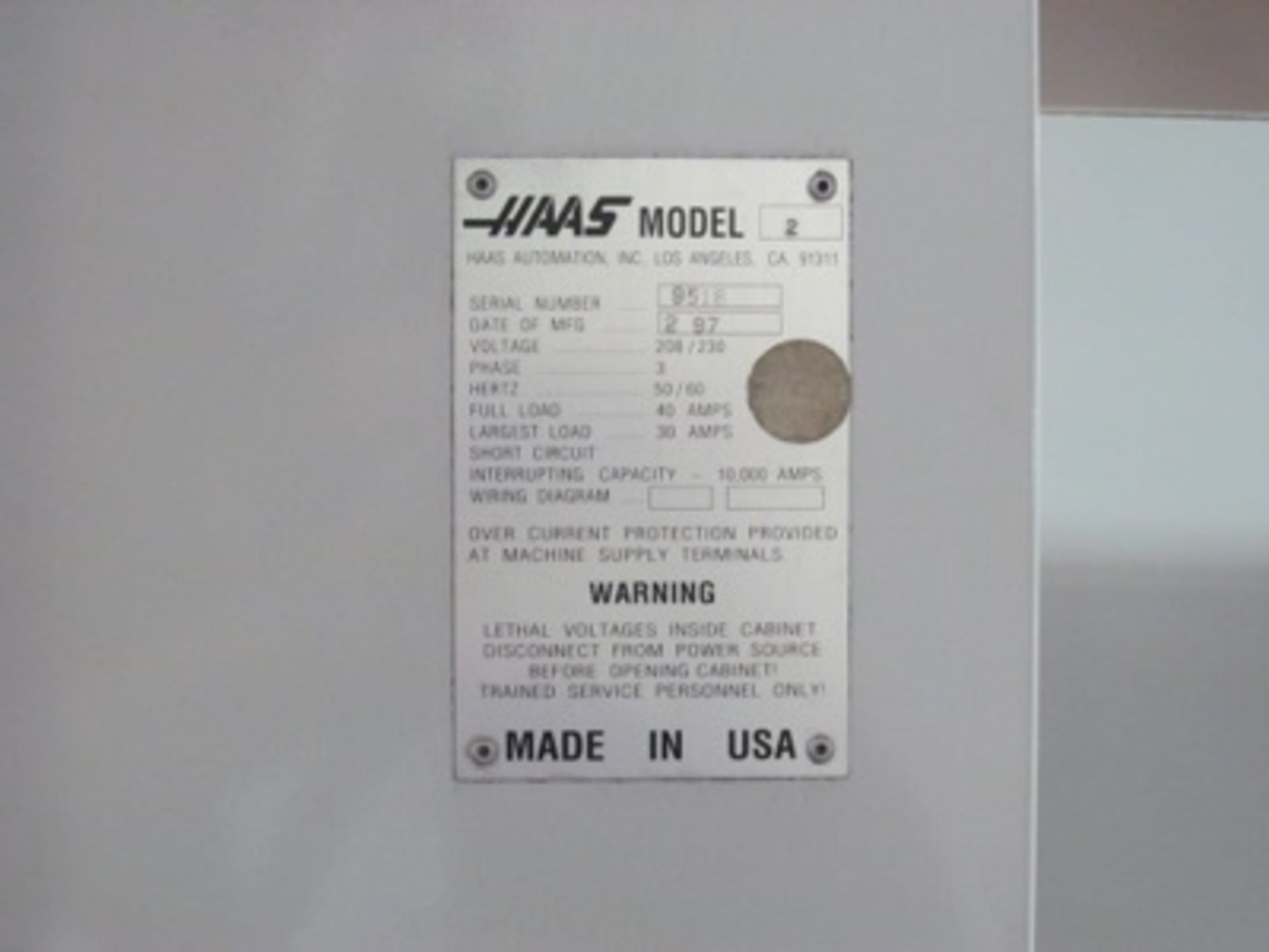 (1997) Haas mod. VF-2, 4-Axis Vert. Machine Center, Automatic Tool Changer w/ Haas Controls; S/N - Image 5 of 6