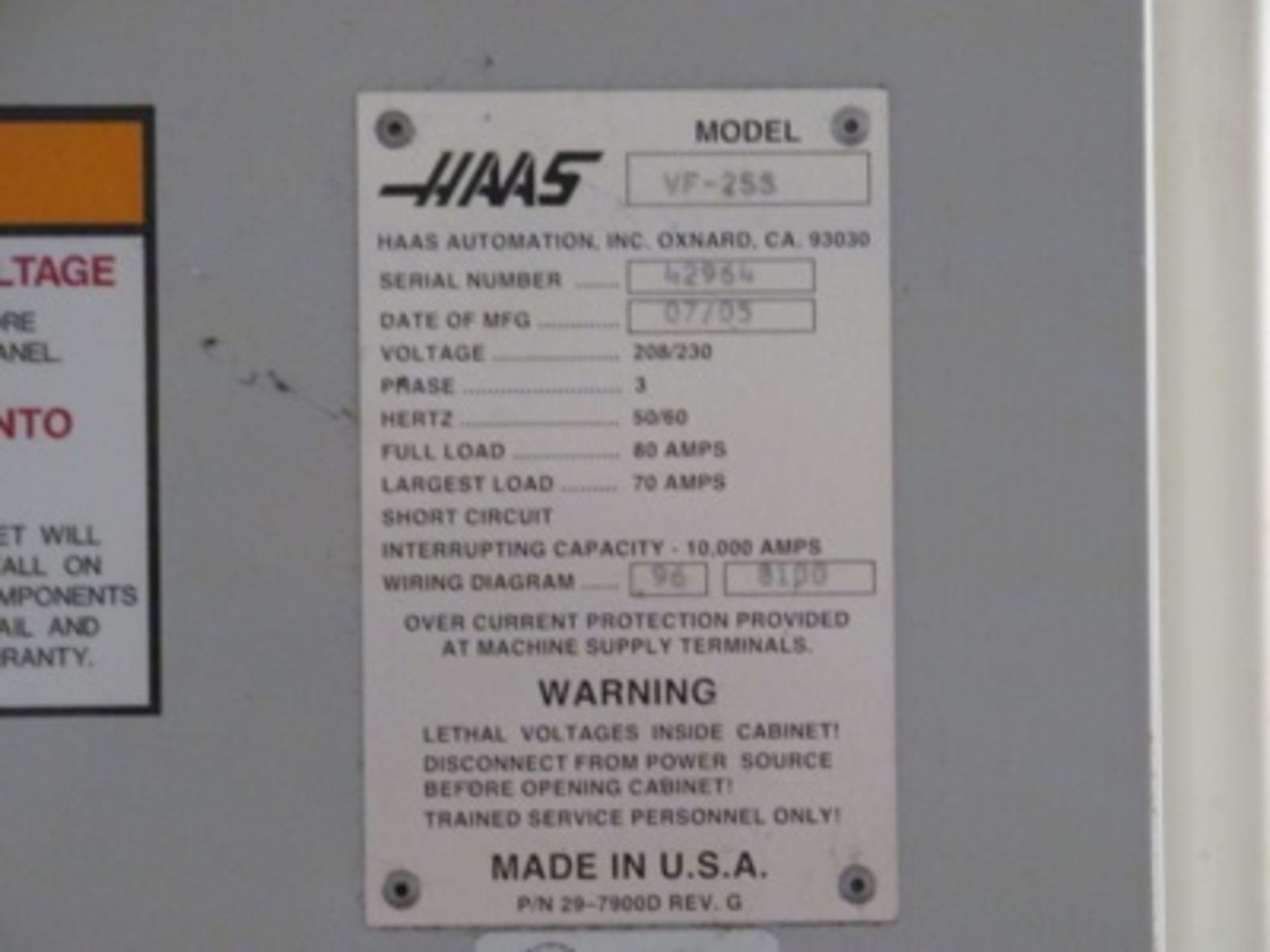 (2005) Haas mod. Super VF255, 4-Axis Vert. Machine Center, 12,000 RPM; H.S. Tool Changer; 1400 - Image 5 of 6