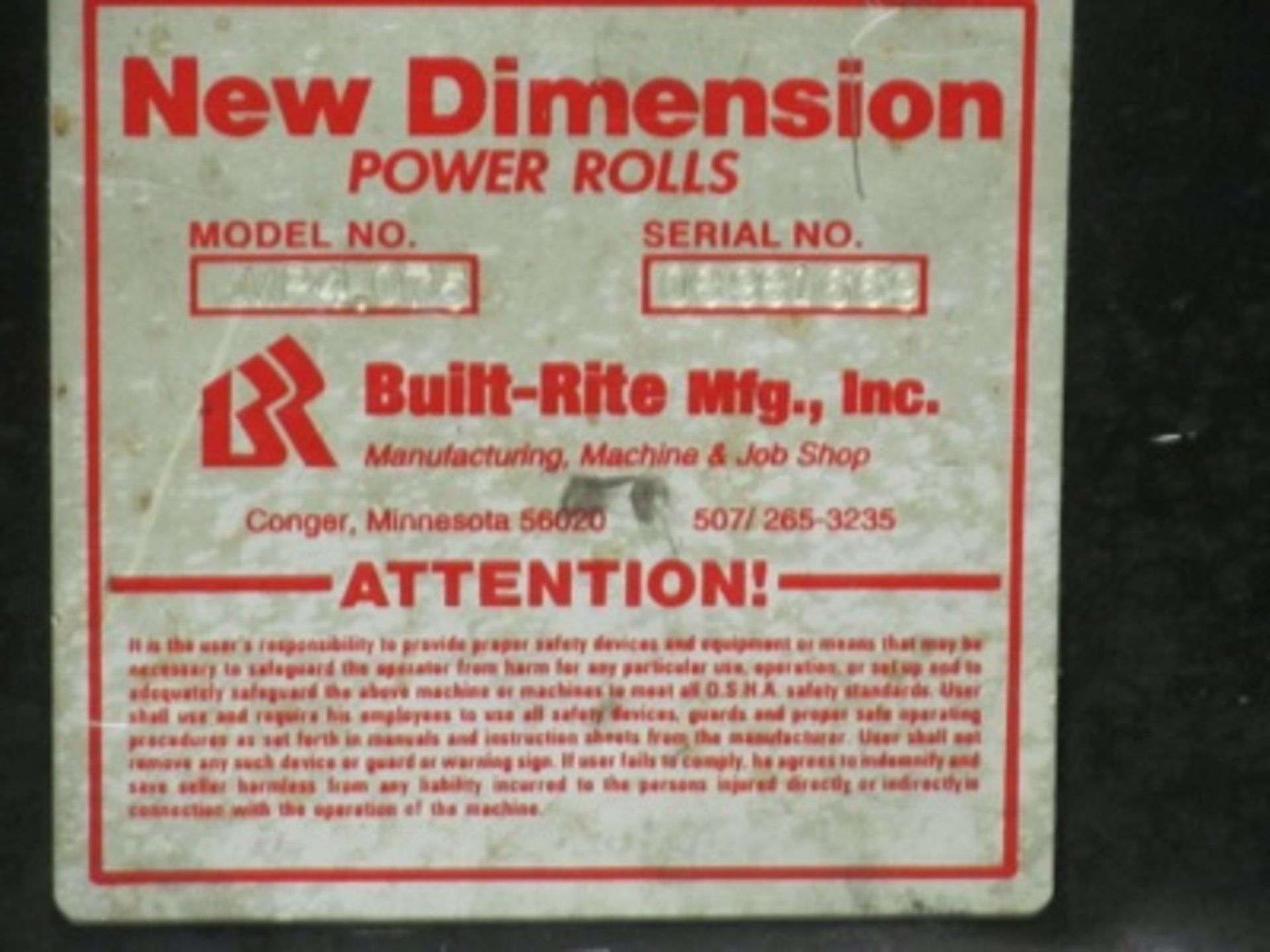 New Dimension mod. P4075, 4' Power Primary Rolls; S/N 08981669 - Image 6 of 6