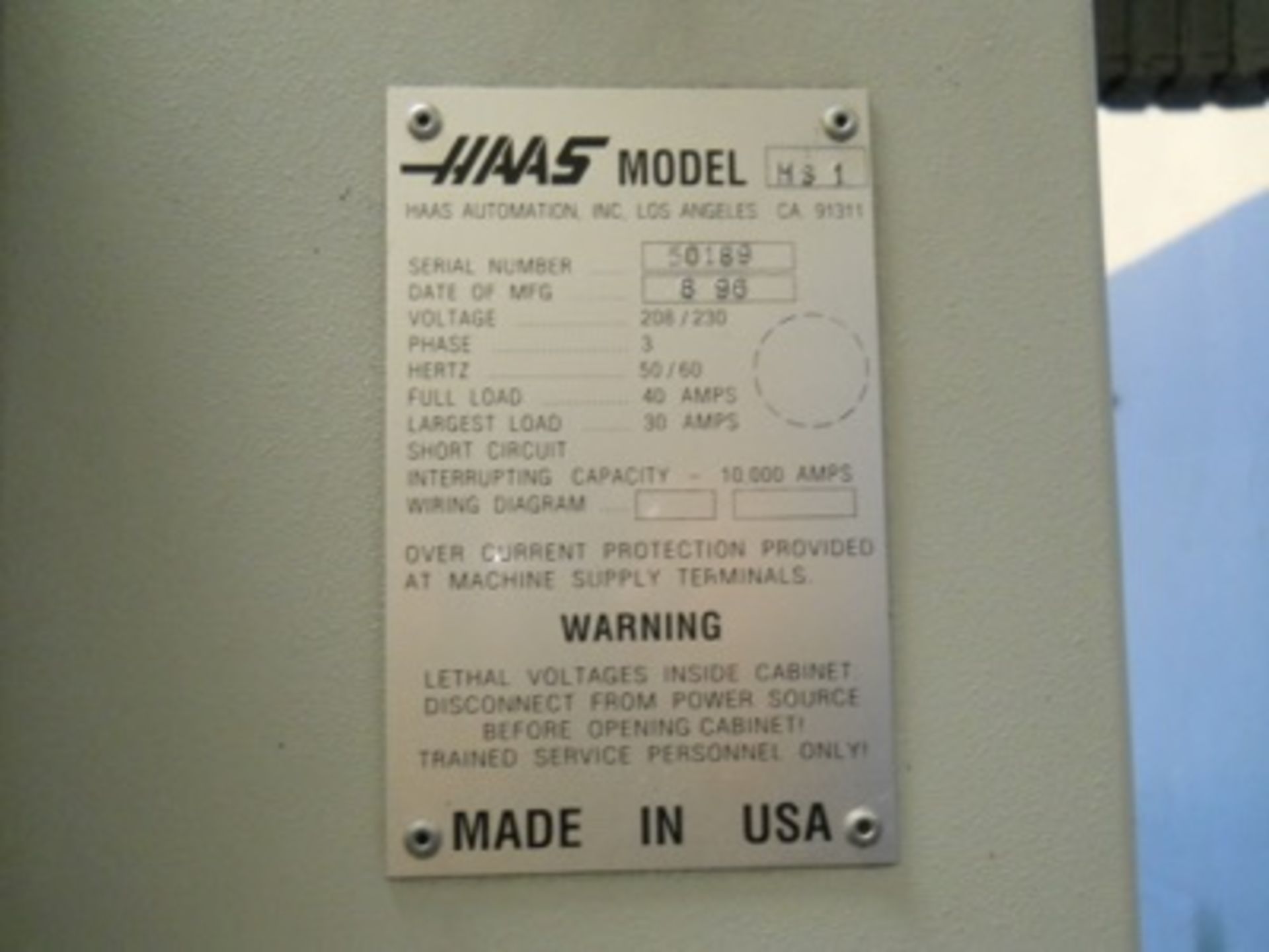 (1996) Haas mod. HS-1 Horiz. CNC Machine Center w/ 15hp High Torque, 710 IPM Brushless Servo, 2M - Image 8 of 8