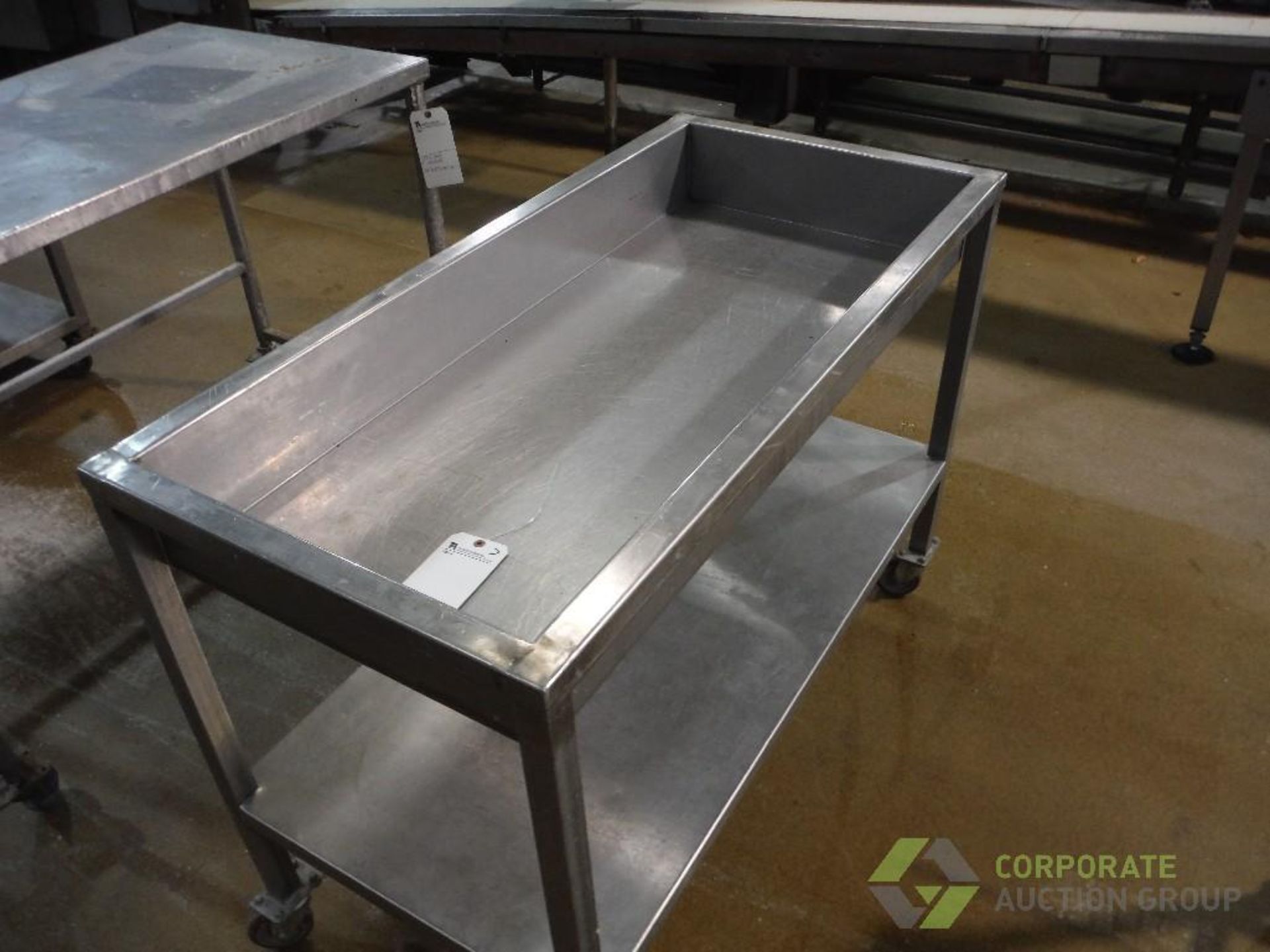 SS parts table, 48 in. long x 21 in. wide x 6 in. deep x 38 in. tall, on casters - Image 2 of 2
