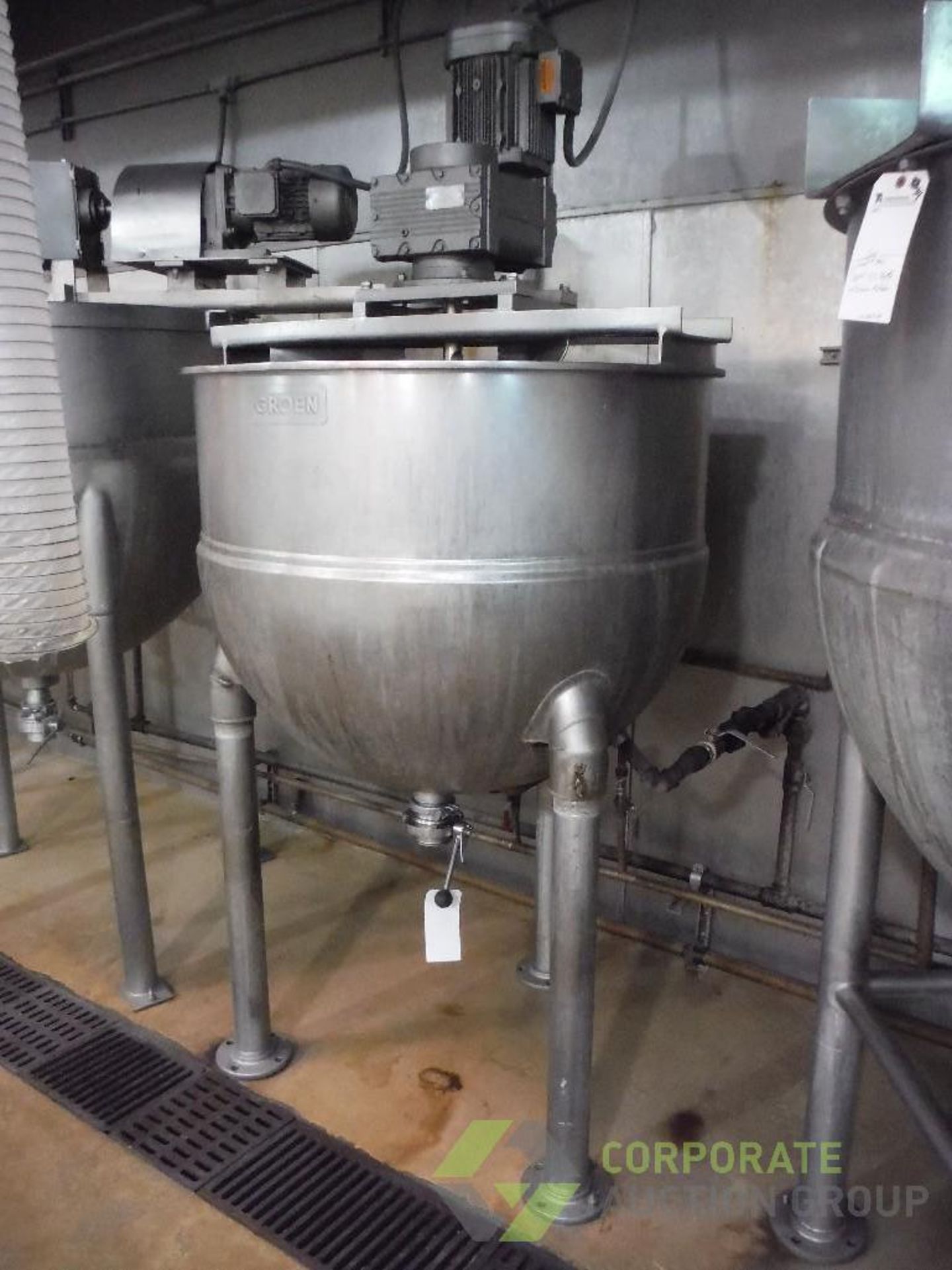 Groen SS 150 gallon kettle, Model RA150SP, SN 84999, 1/2 jacket, 100 psi @ 330 F, top agitation, - Image 2 of 8