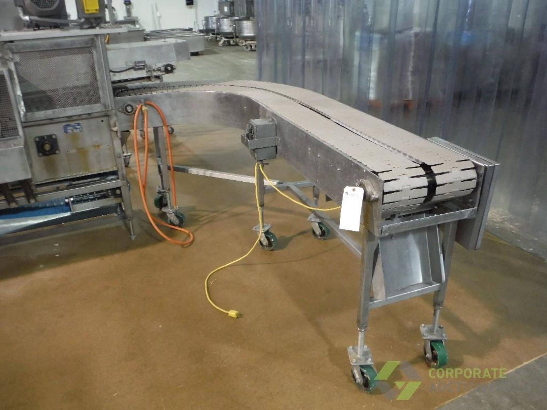 Dual lane 90 degree table top conveyor, 7.5 in. wide each belt, overall 96 in. long x 48 in. wide