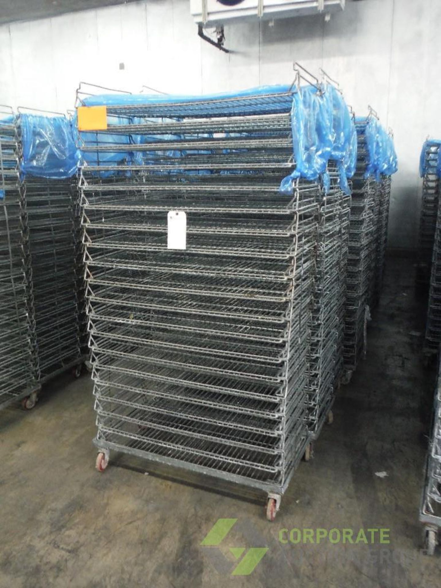 Mild steel stackable bakery racks, 39 in. long x 19 in. wide x 76 in. tall, 20 shelves, 2.75 in.