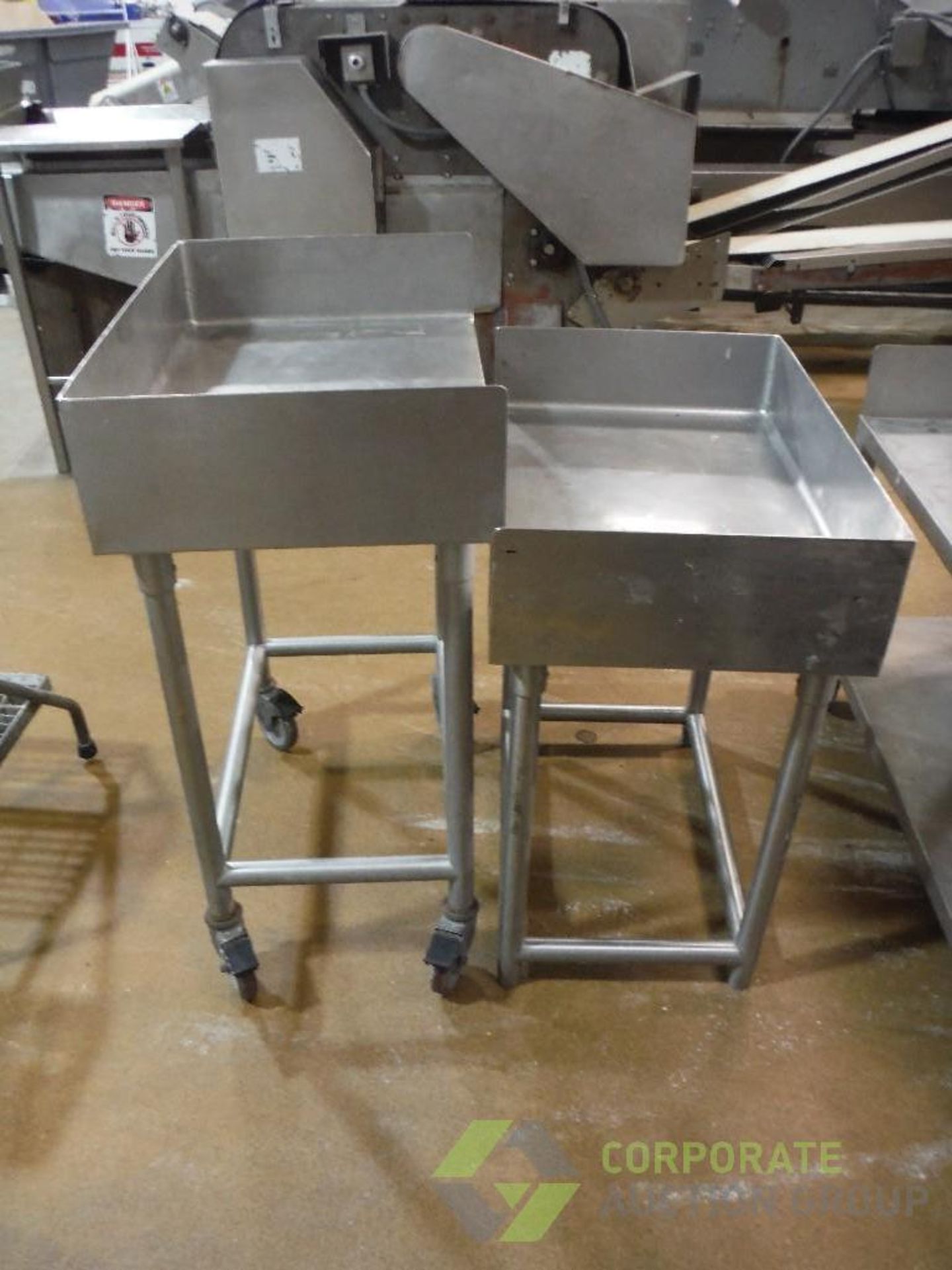 (2) SS work tables with backsplash, 30 in. long x 20 in. wide x 36 in. tall, (1) with casters, (1) - Image 3 of 3