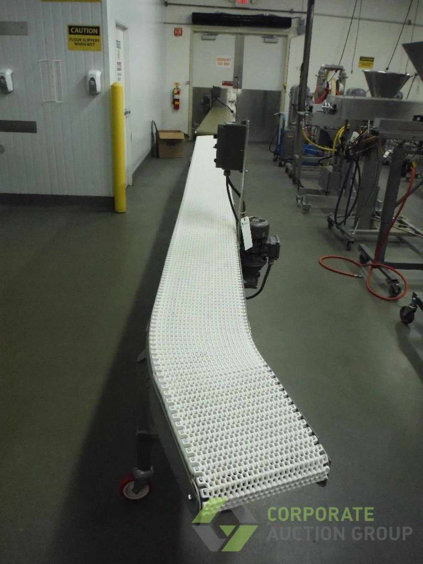 Belt conveyor, 17 ft. long x 12 in. wide x 32 in. tall, SS frame, motor and drive, on casters, - Image 3 of 6
