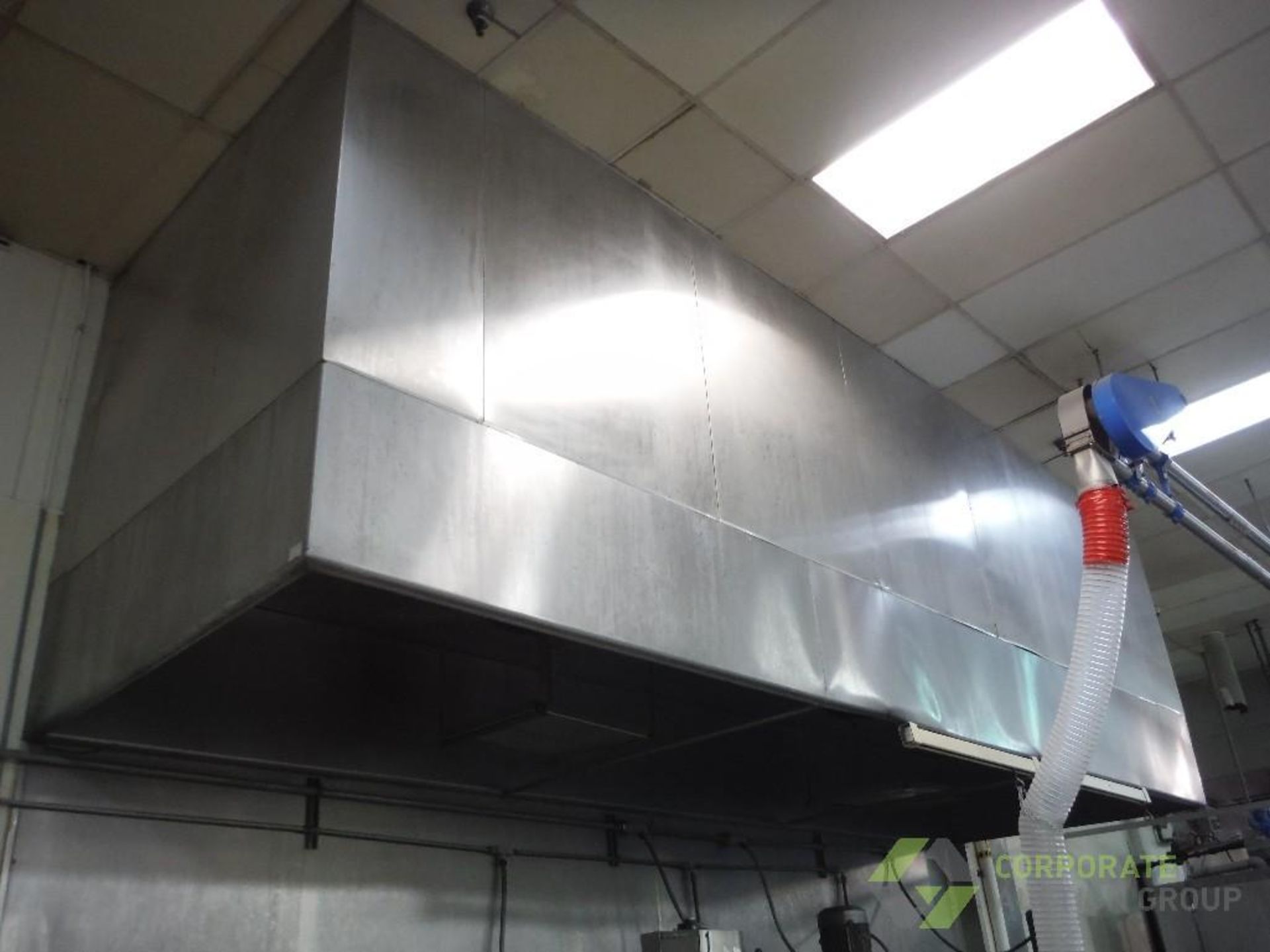 SS overhead hood, 22 ft. long x 6 ft. wide x 6 ft. tall, 2 vents, sprinkler spickets