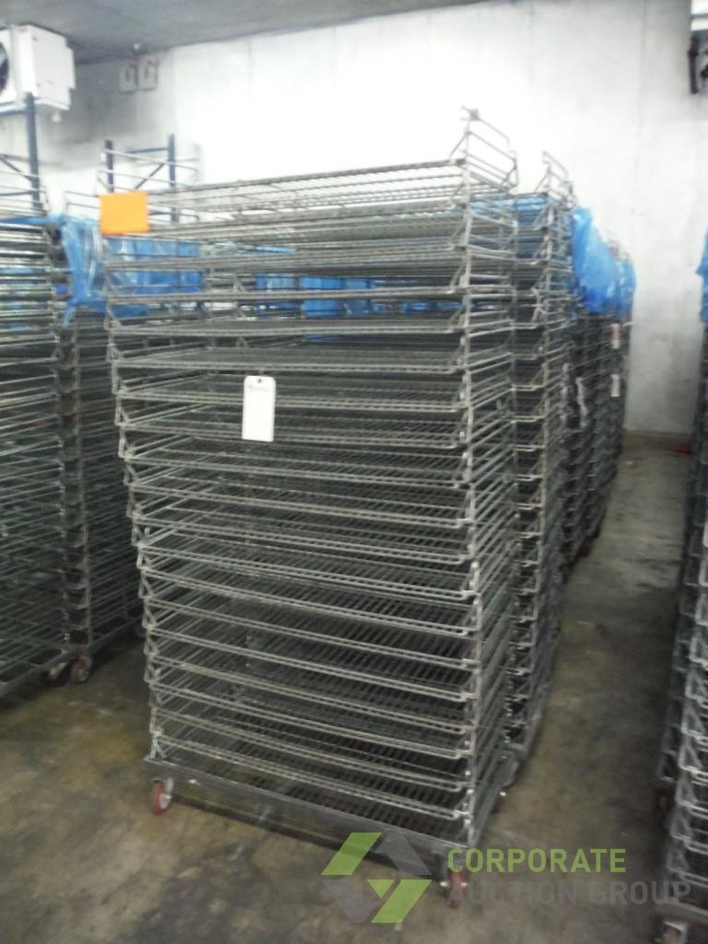 Mild steel stackable bakery racks, 39 in. long x 19 in. wide x 76 in. tall, 20 shelves, 2.75 in.